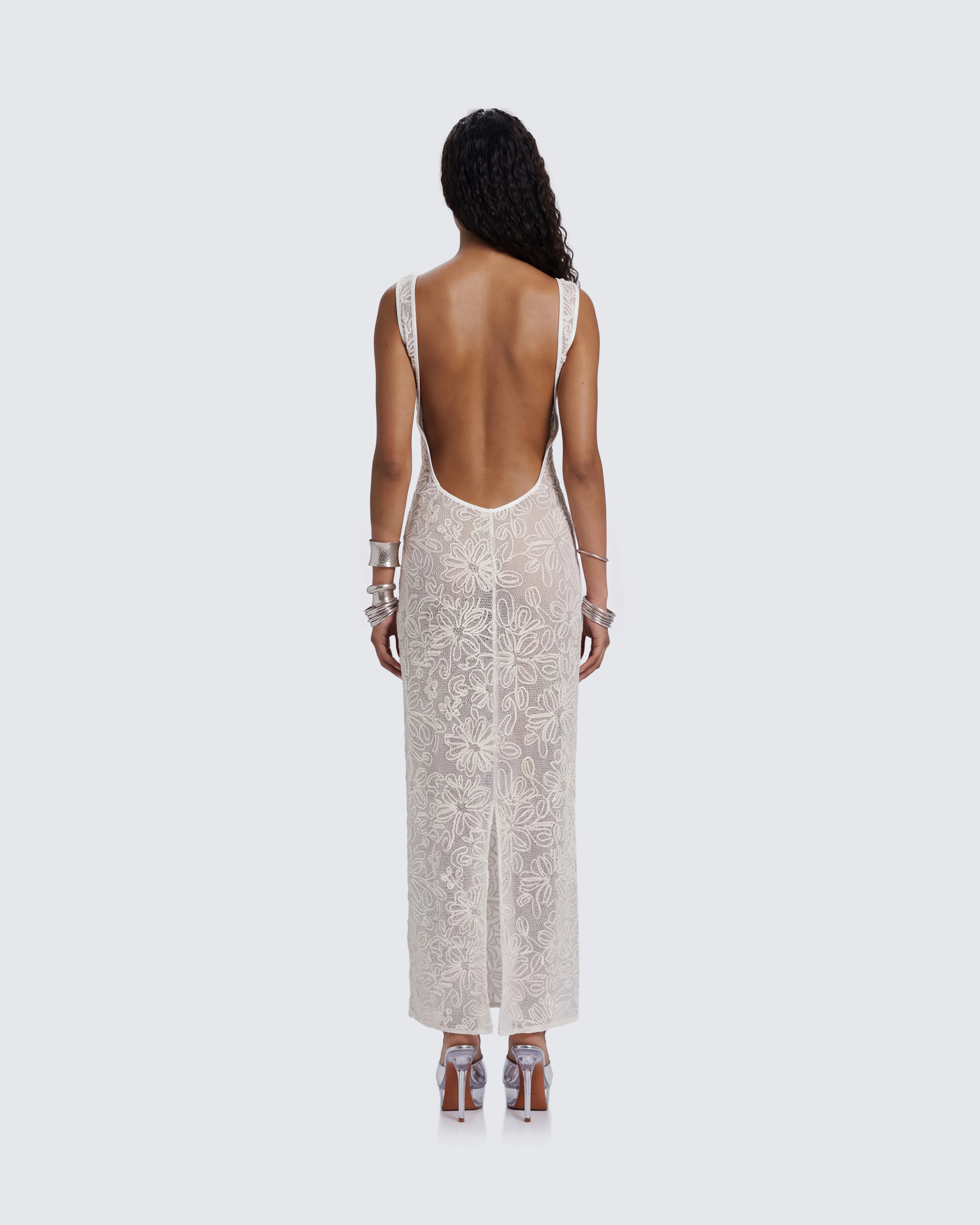 Nayela White Mesh Maxi Dress