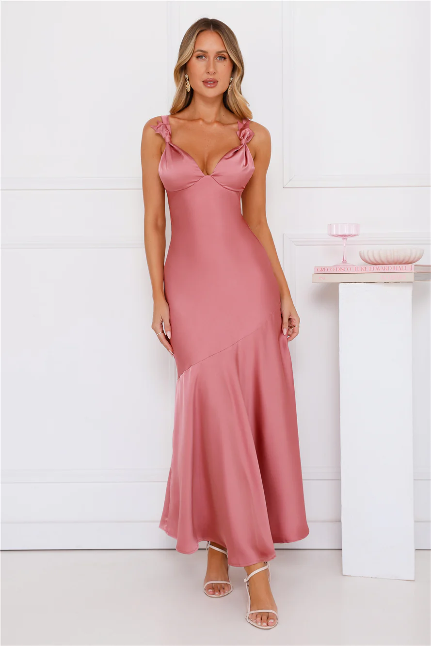 Graceful Essence Satin Maxi Dress Plum
