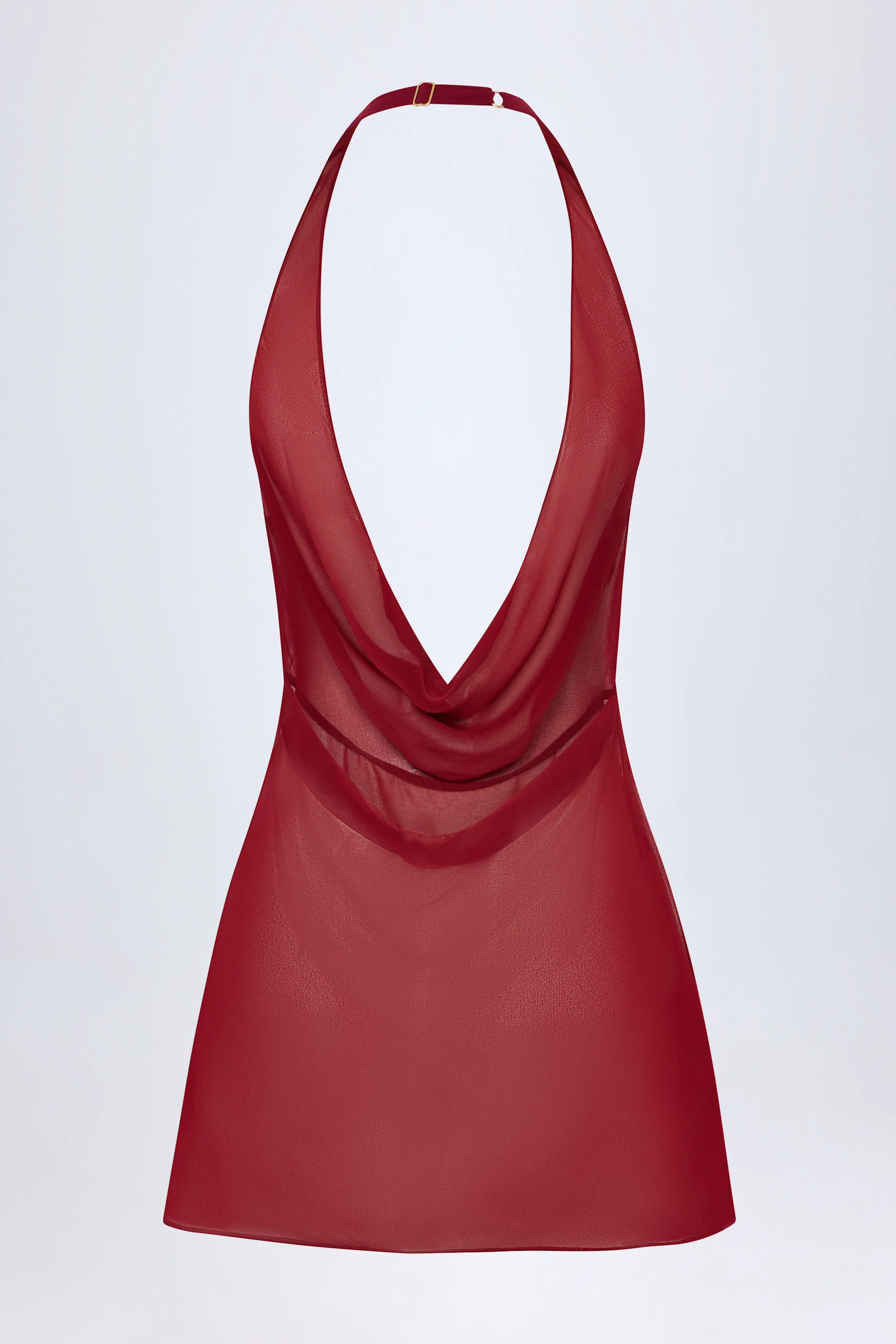Cowl-Neck Backless Mini Dress in Dark Cherry