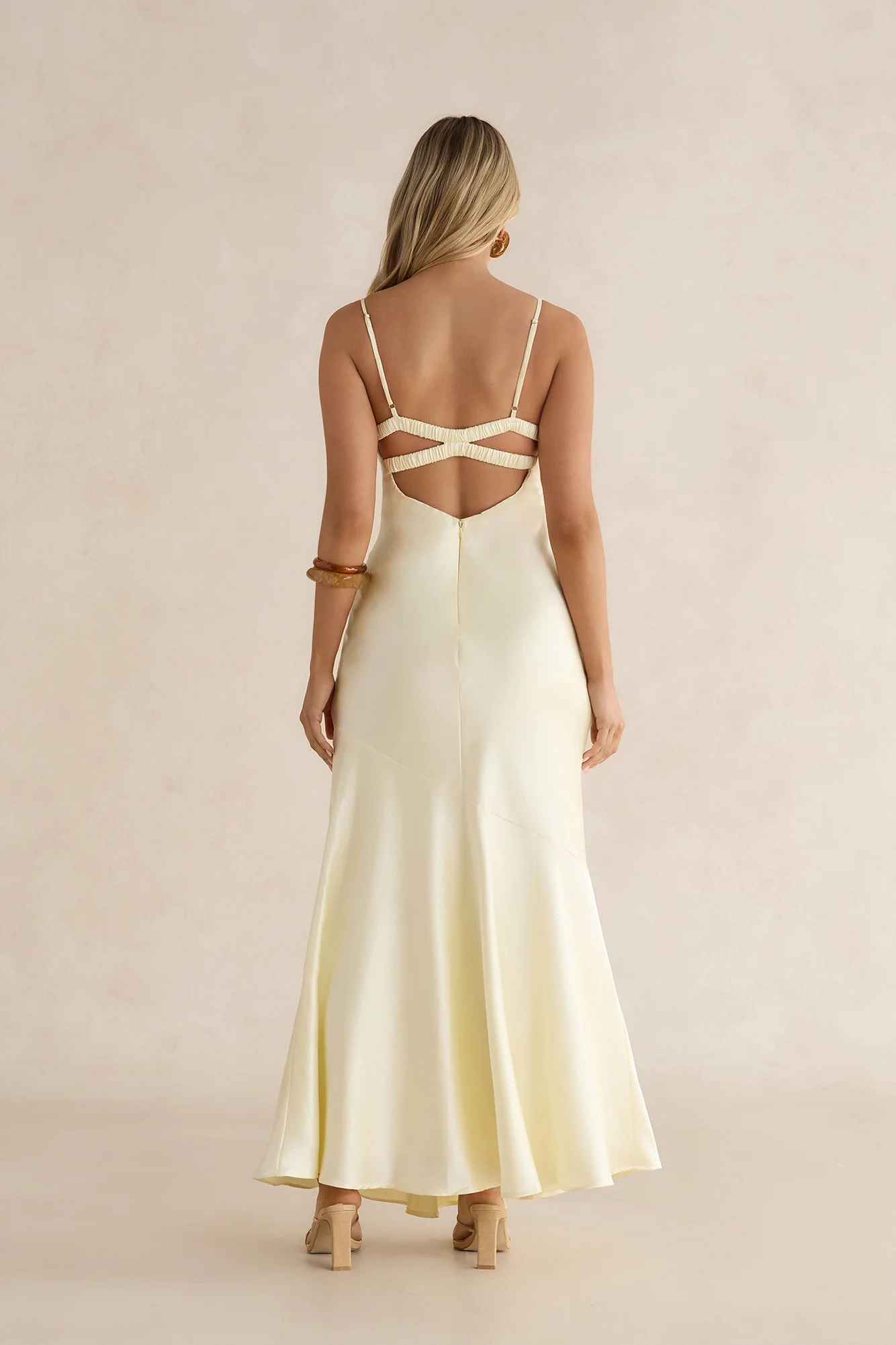Golden Skies Satin Maxi Dress Yellow
