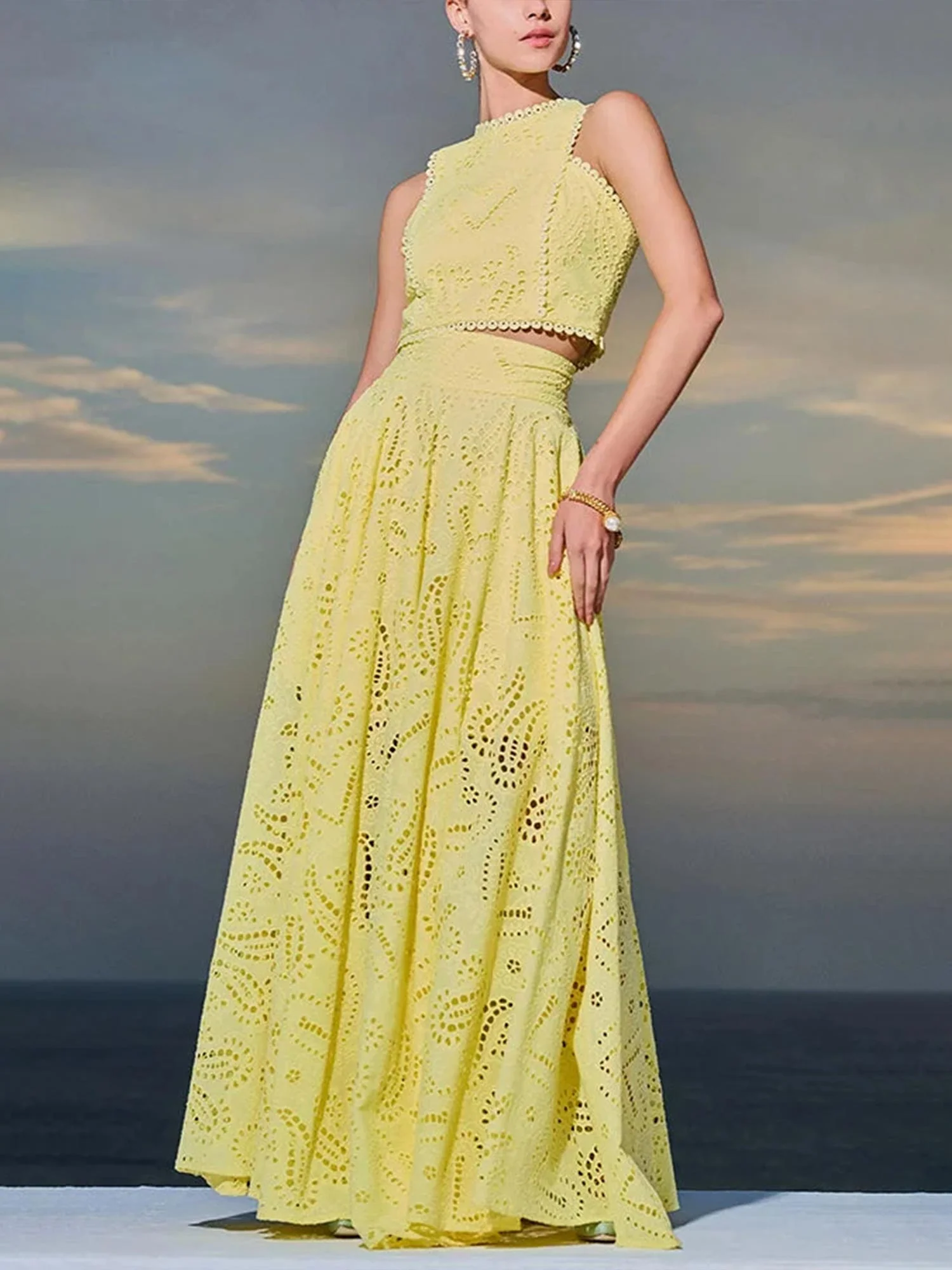 Embroidered Eyelet Maxi Skirt