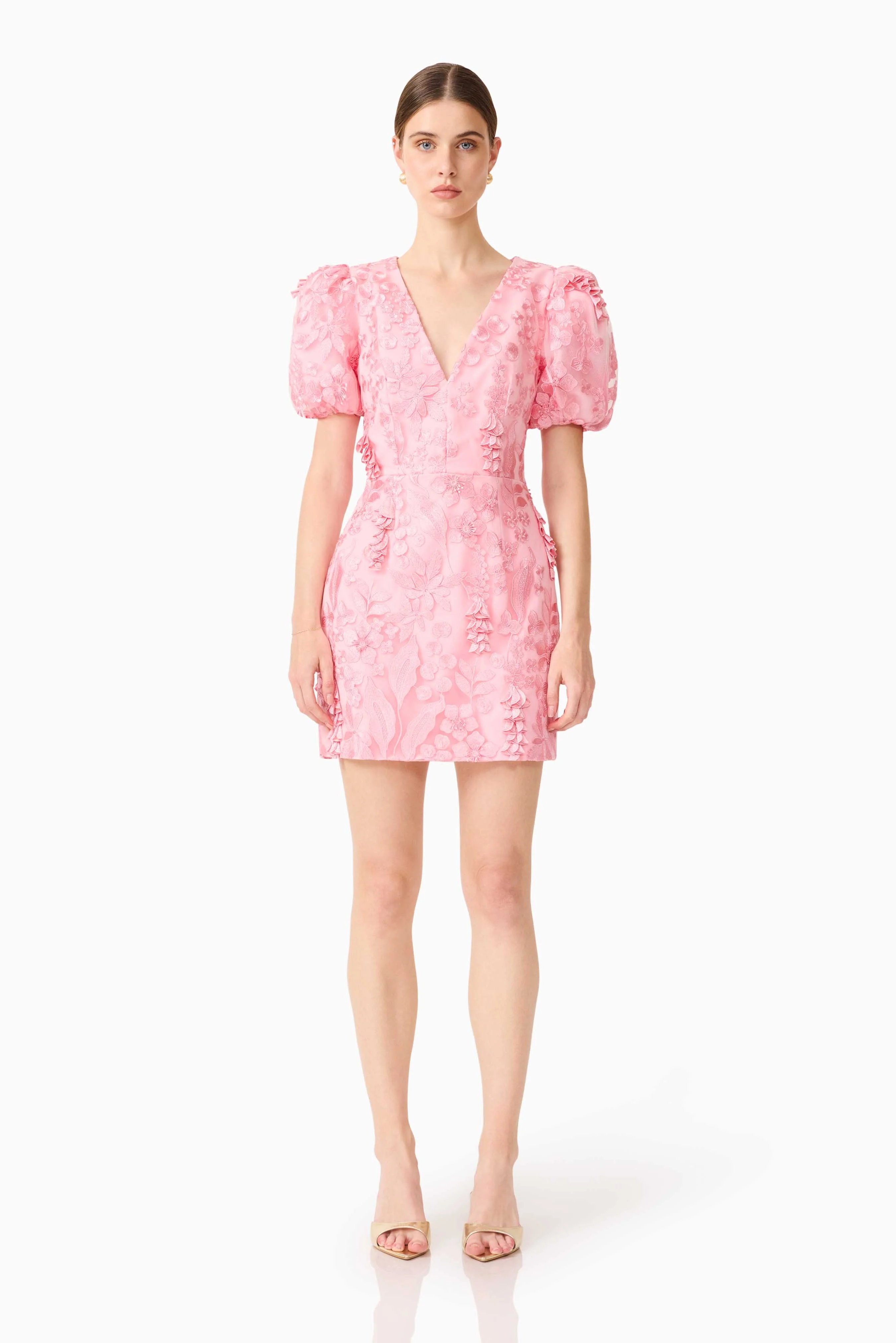 Monique Puff Sleeve Mini Dress in Pink
