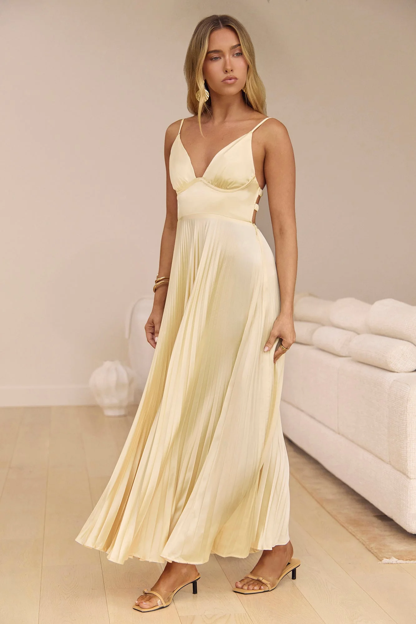 Ray Of Sunlight Plisse Satin Maxi Dress Yellow
