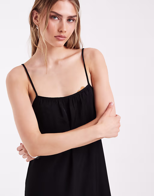 Pieces satin cami maxi dress in black