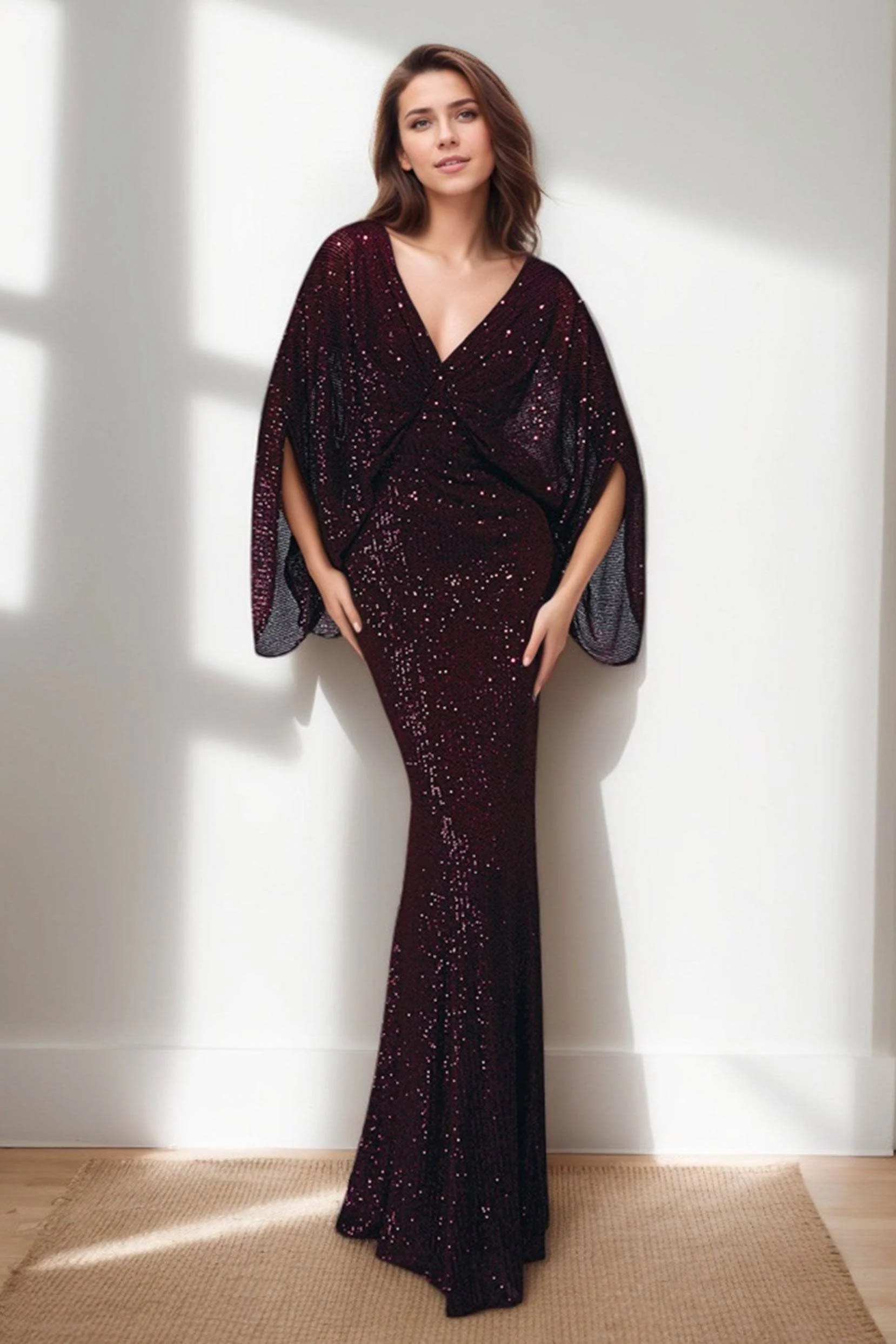 Sheath-Column Maxi Sequined Wedding Guest Dress CG0284