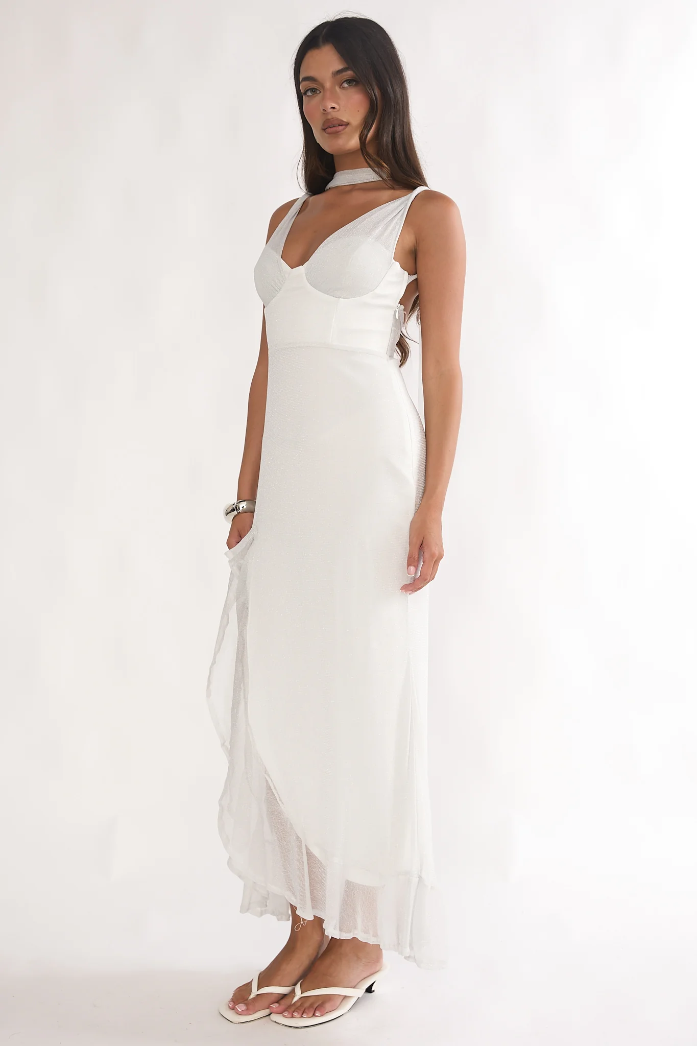 Chantrelle Twist Back Split Maxi Dress Silver - luluinthesky