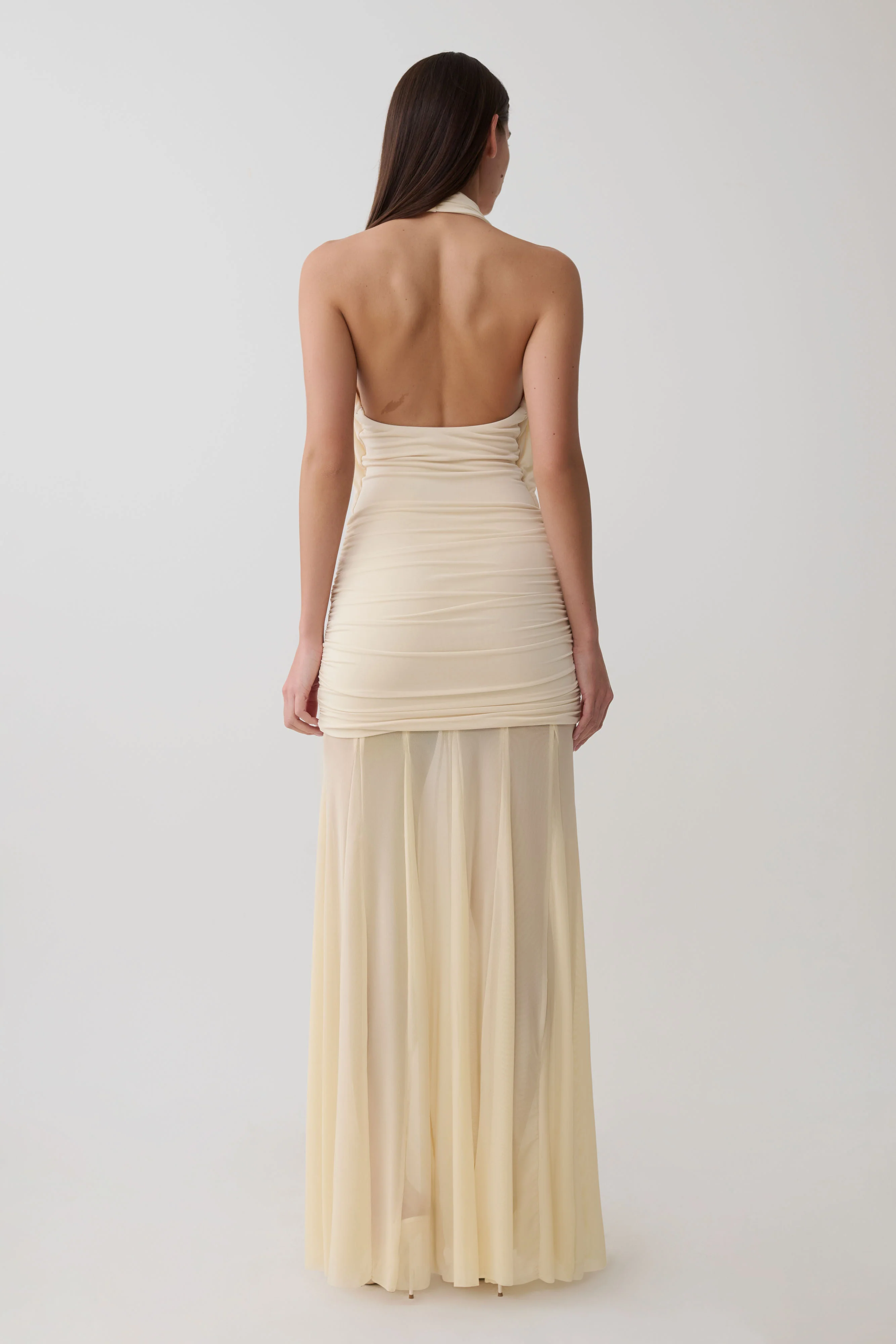 Jorja Draped Halter Slinky Maxi Dress - Ivory