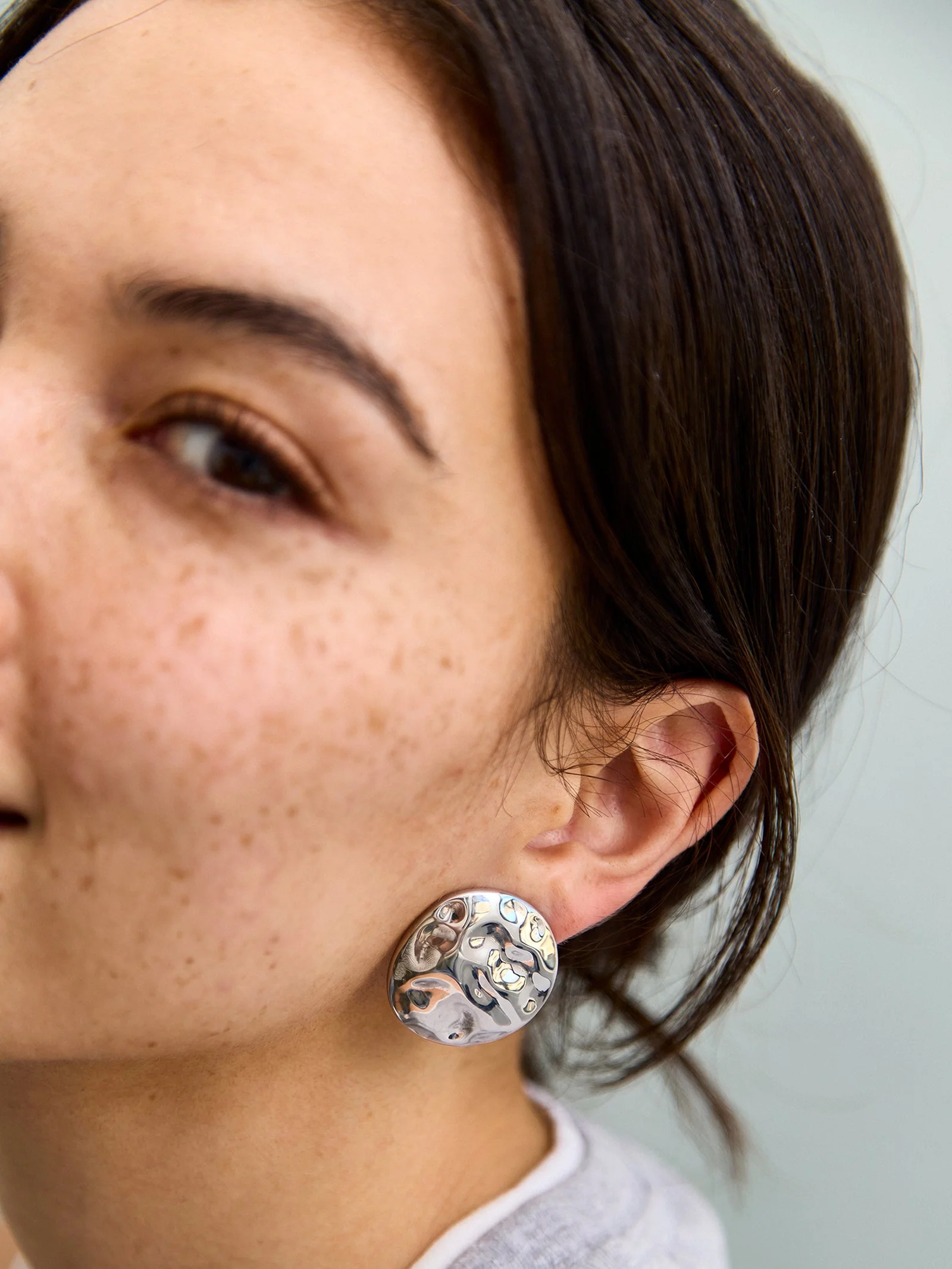 Odette Hammered Statement Studs - Silver