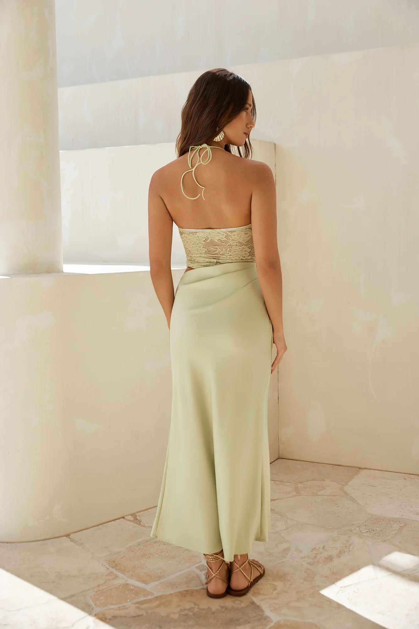 Dreamdays Halter Lace Maxi Dress Sage