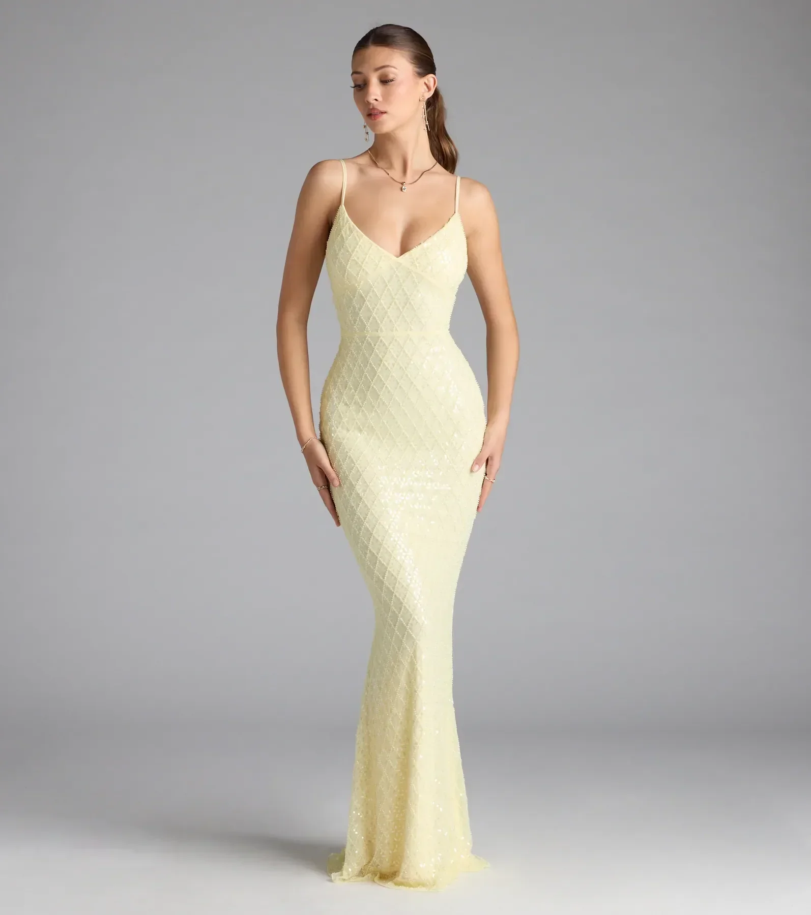 Kaylie V-Neck Bodycon Sequin Bead Formal Dress