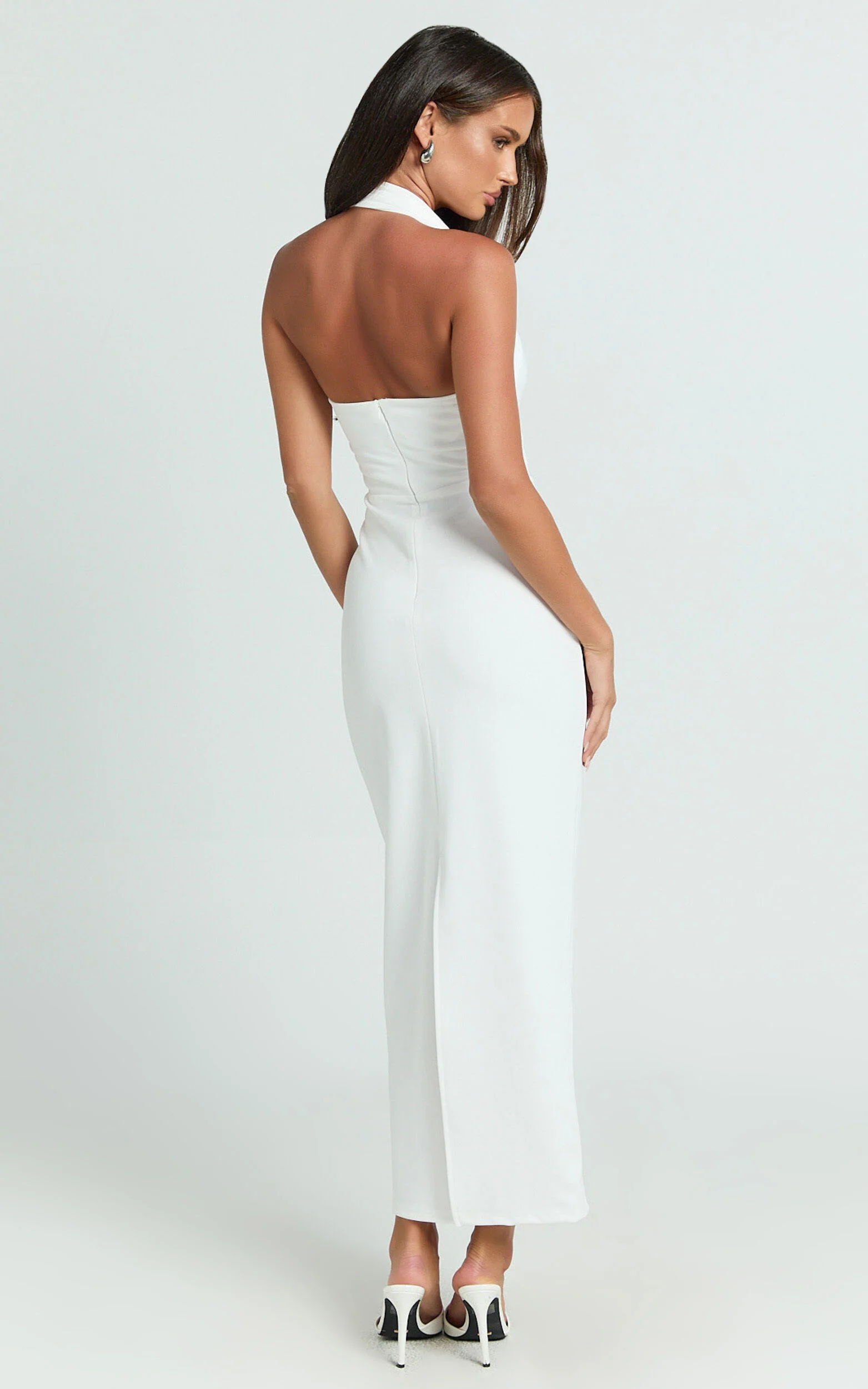 Salome Midi Dress - Halter Neck Column Dress in White