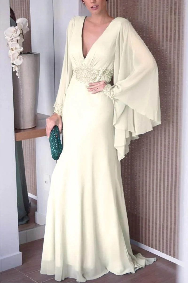 Sheath-Column Sweep-Brush Train Chiffon Mother Dress CM0077