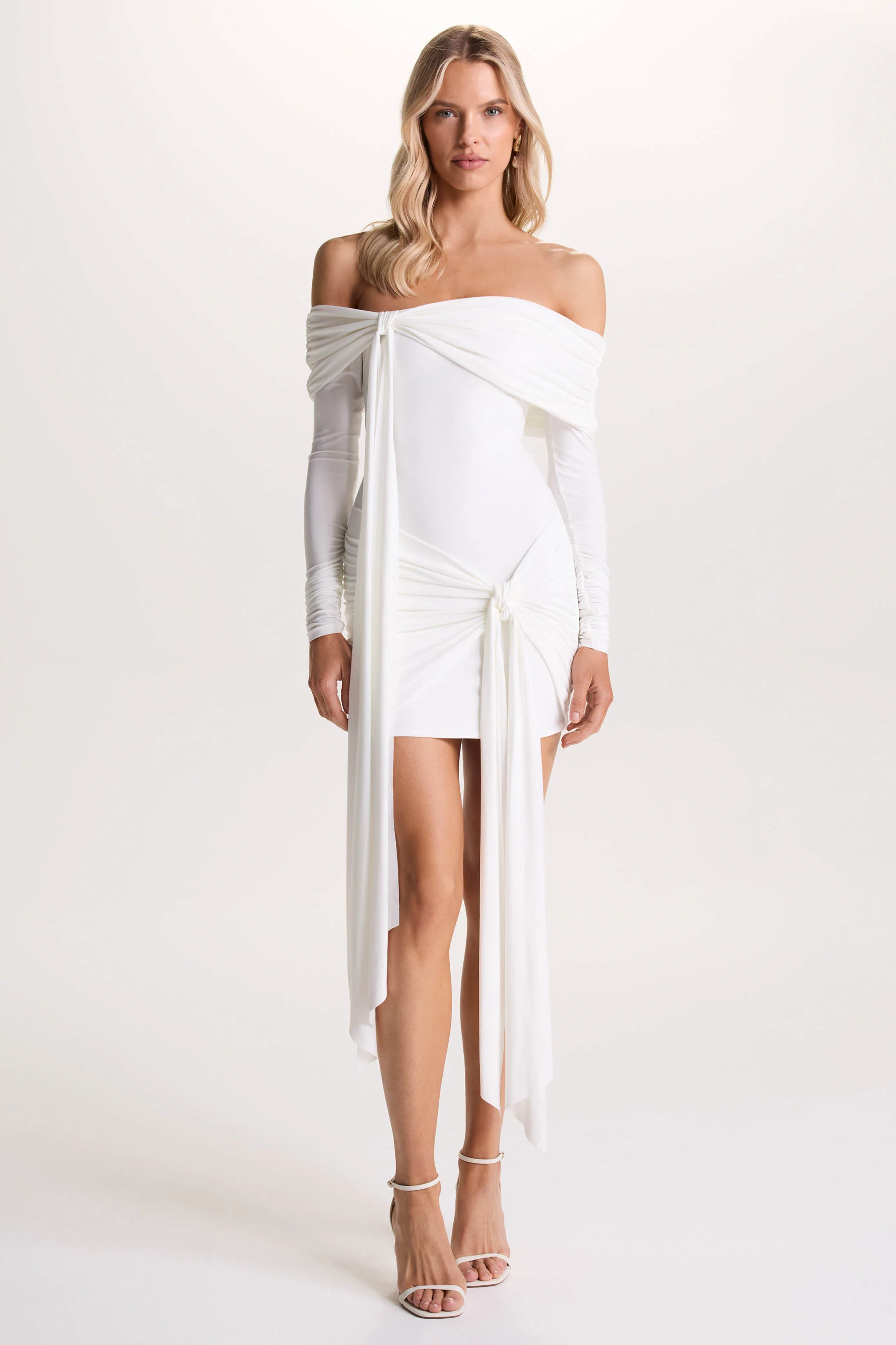 Essie | White Bardot Wrap Mini Dress With Sash Detail