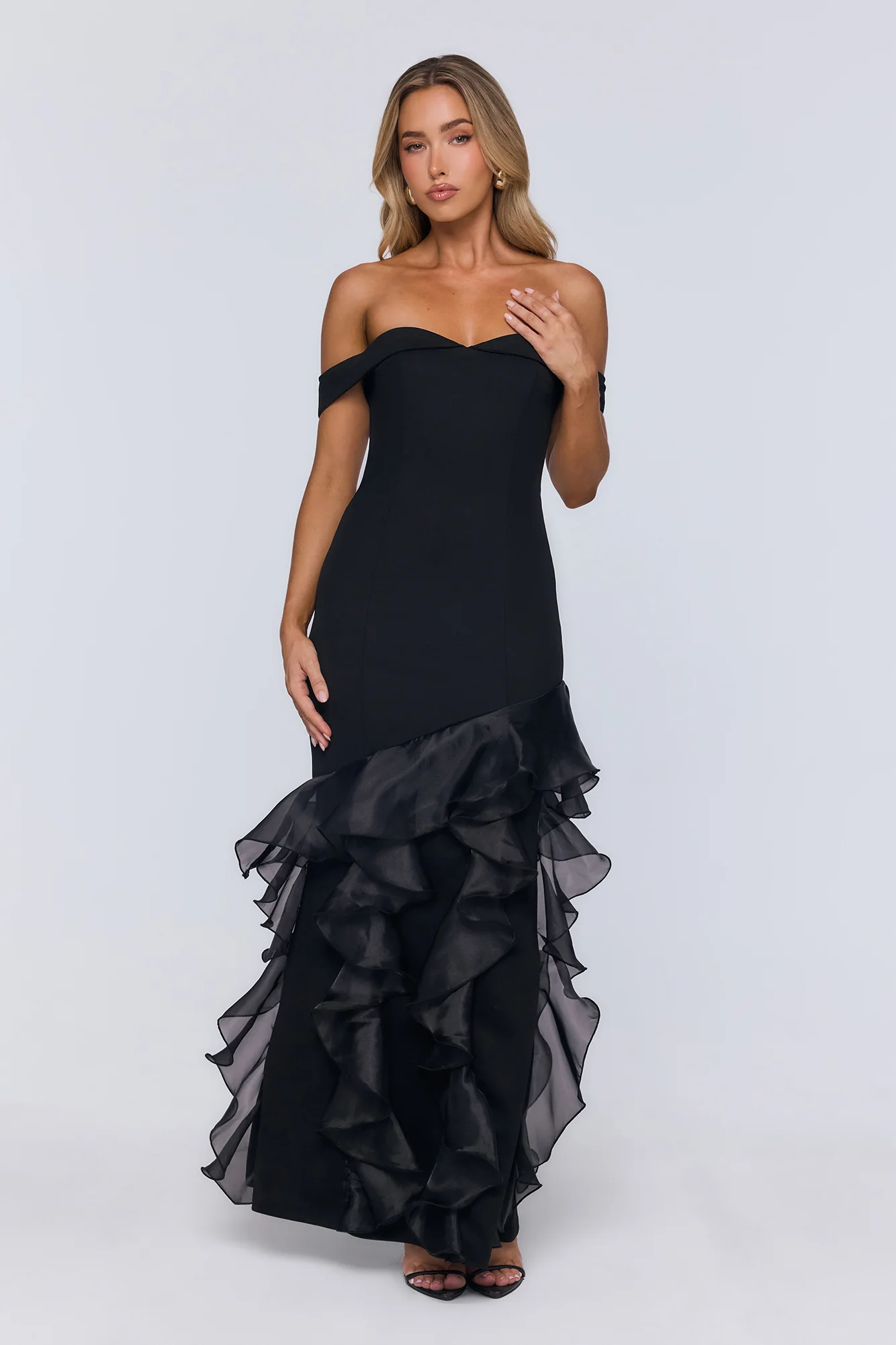 Night Of Fashion Off Shoulder Maxi Dress Black