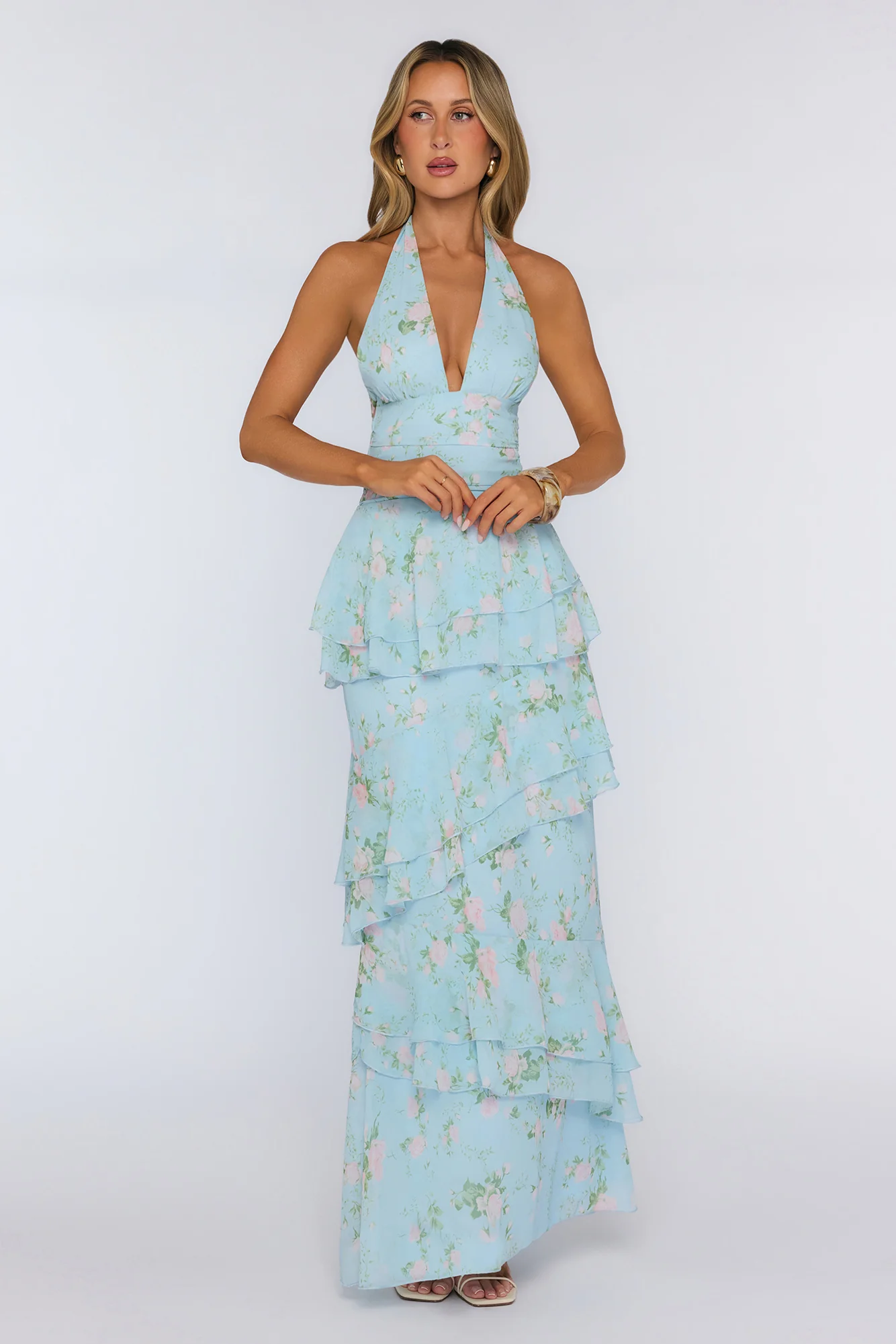 Wear The Aura Halter Maxi Dress Blue