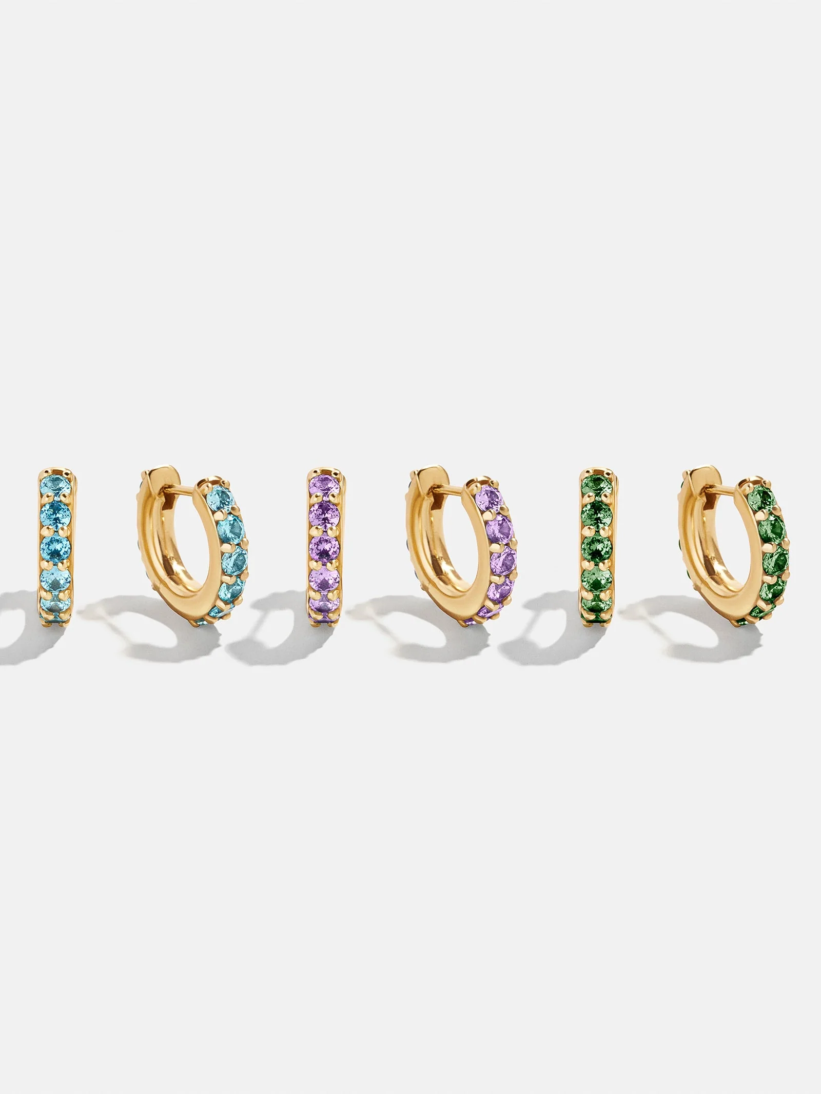 18K Gold Birthstone Huggie Earrings - Aquamarine