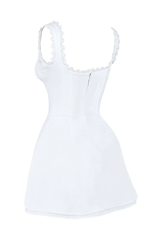 white pin tuck mini dress
