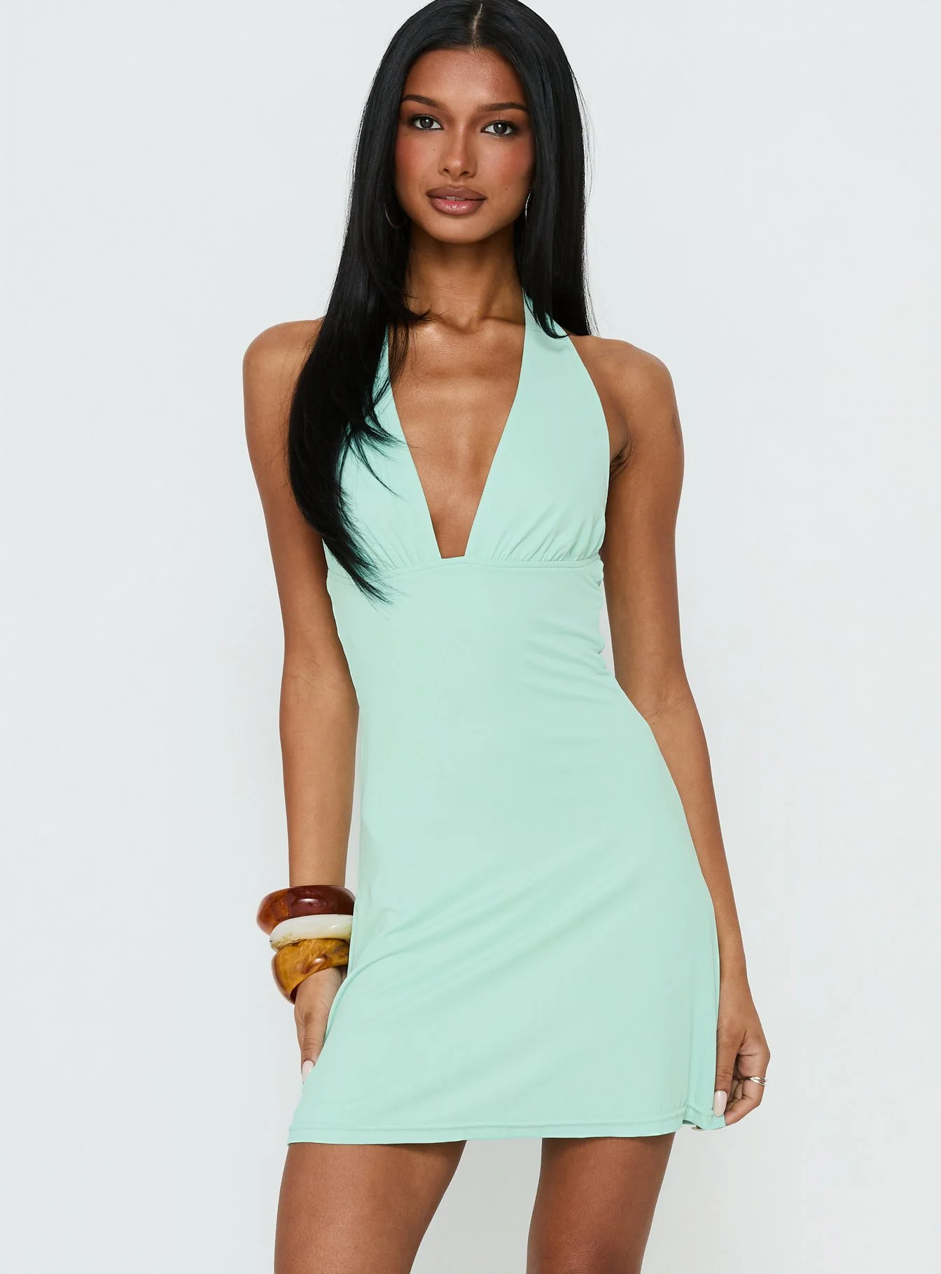 Tinisie Halter Mini Dress Aqua