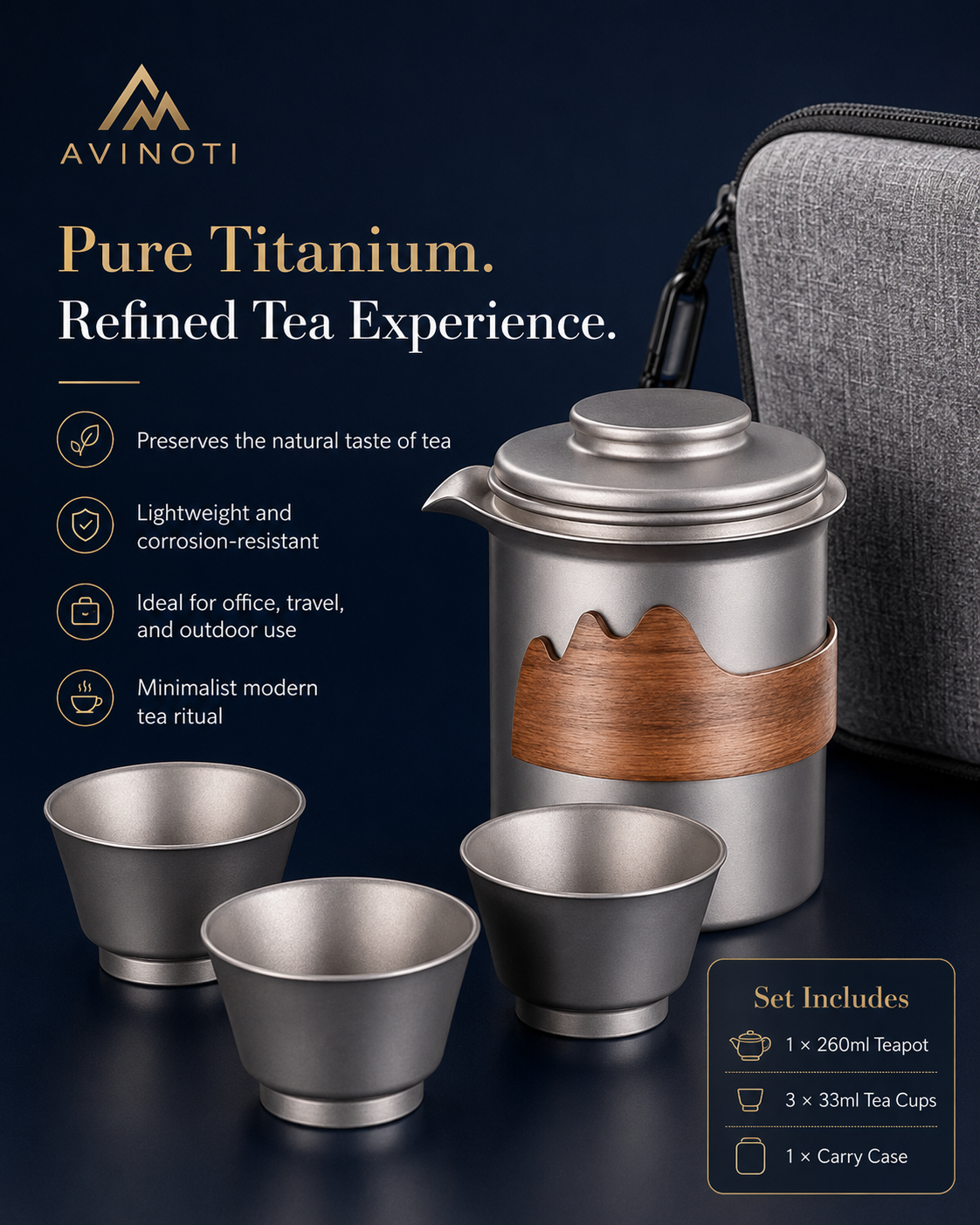 Portable Titanium Tea Set with Carry Case by Avinoti product image 4