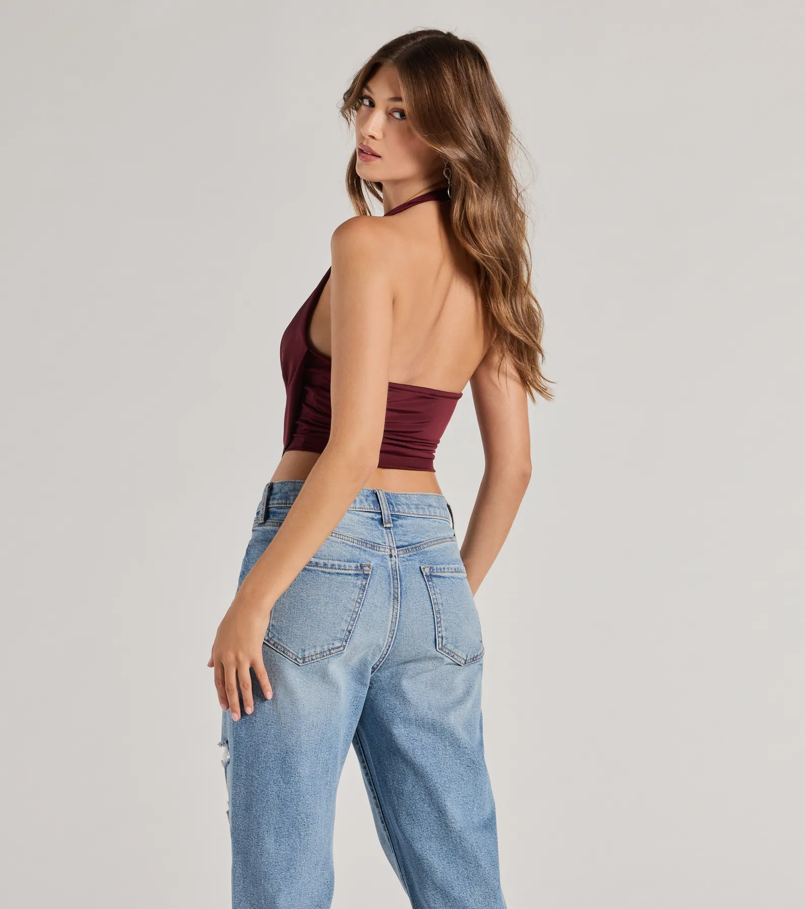 Take The Plunge Sleeveless Halter Crop Top - luluinthesky