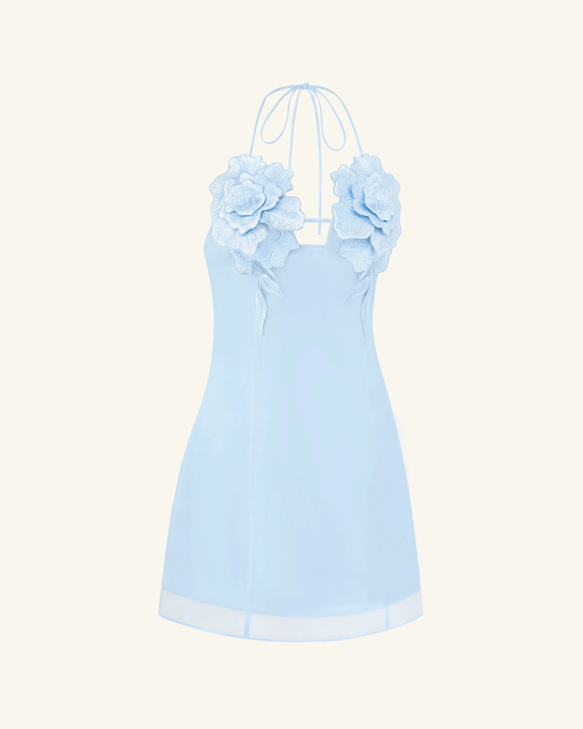Flower Embroidered Mini Dress - Blue - FASHION NOB