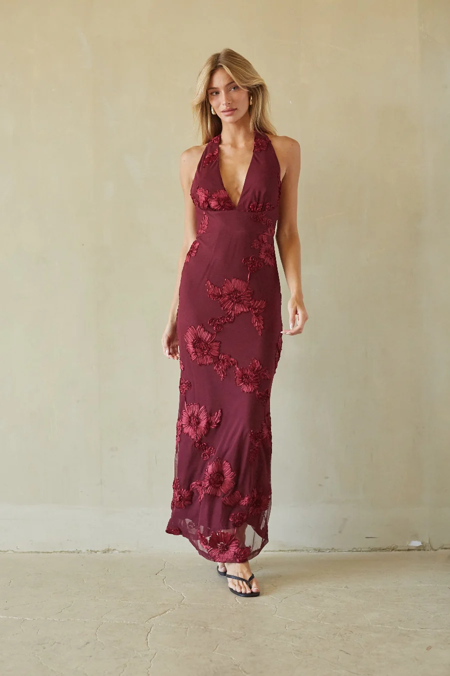 Salome Halter Applique Maxi Dress