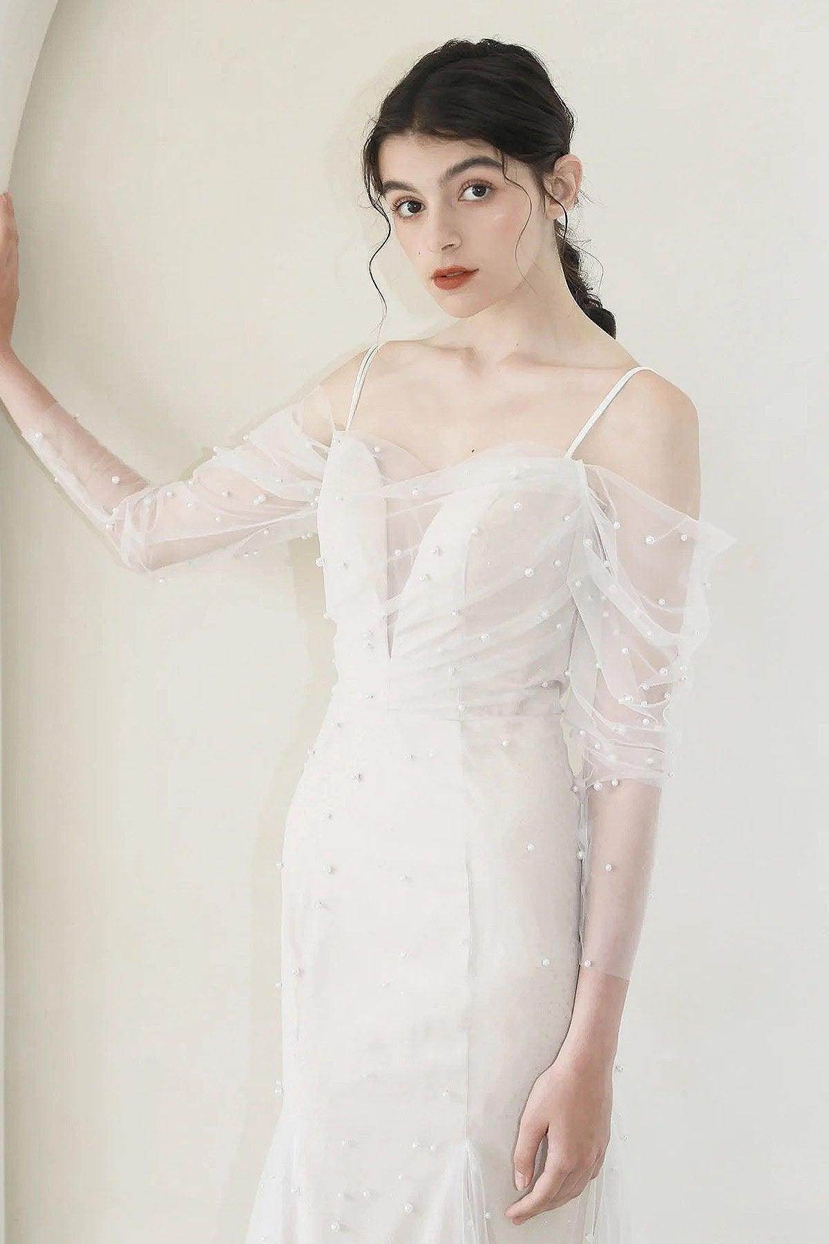 Trumpet-Mermaid Sweep-Brush Train Tulle Wedding Dress CW3053