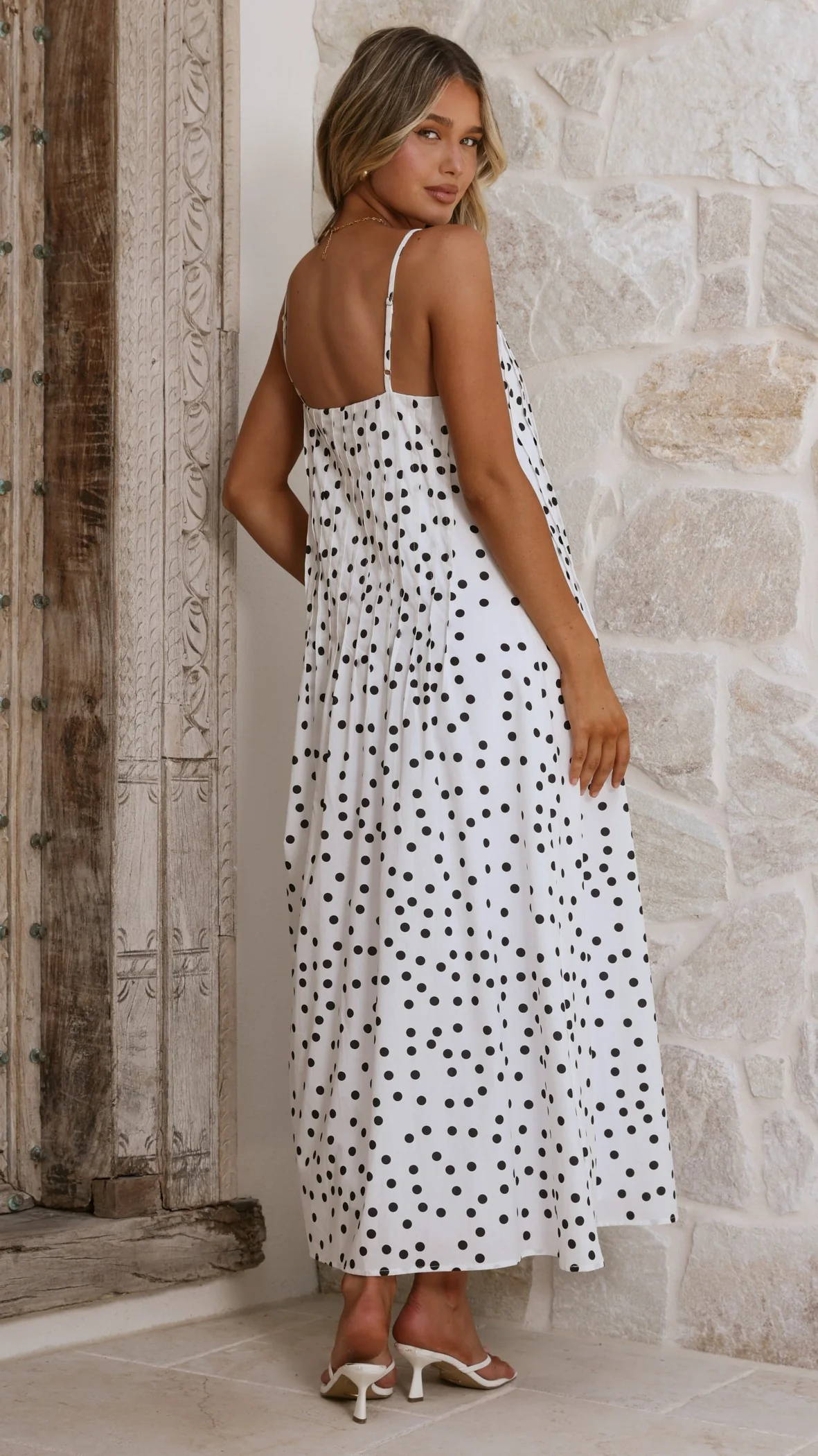 Dimmi Maxi Dress - White/Black Polka
