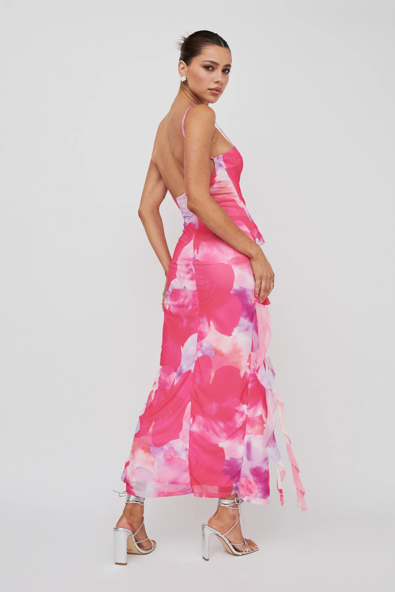 Crush On You Split Ruffle Midi Dress Pink