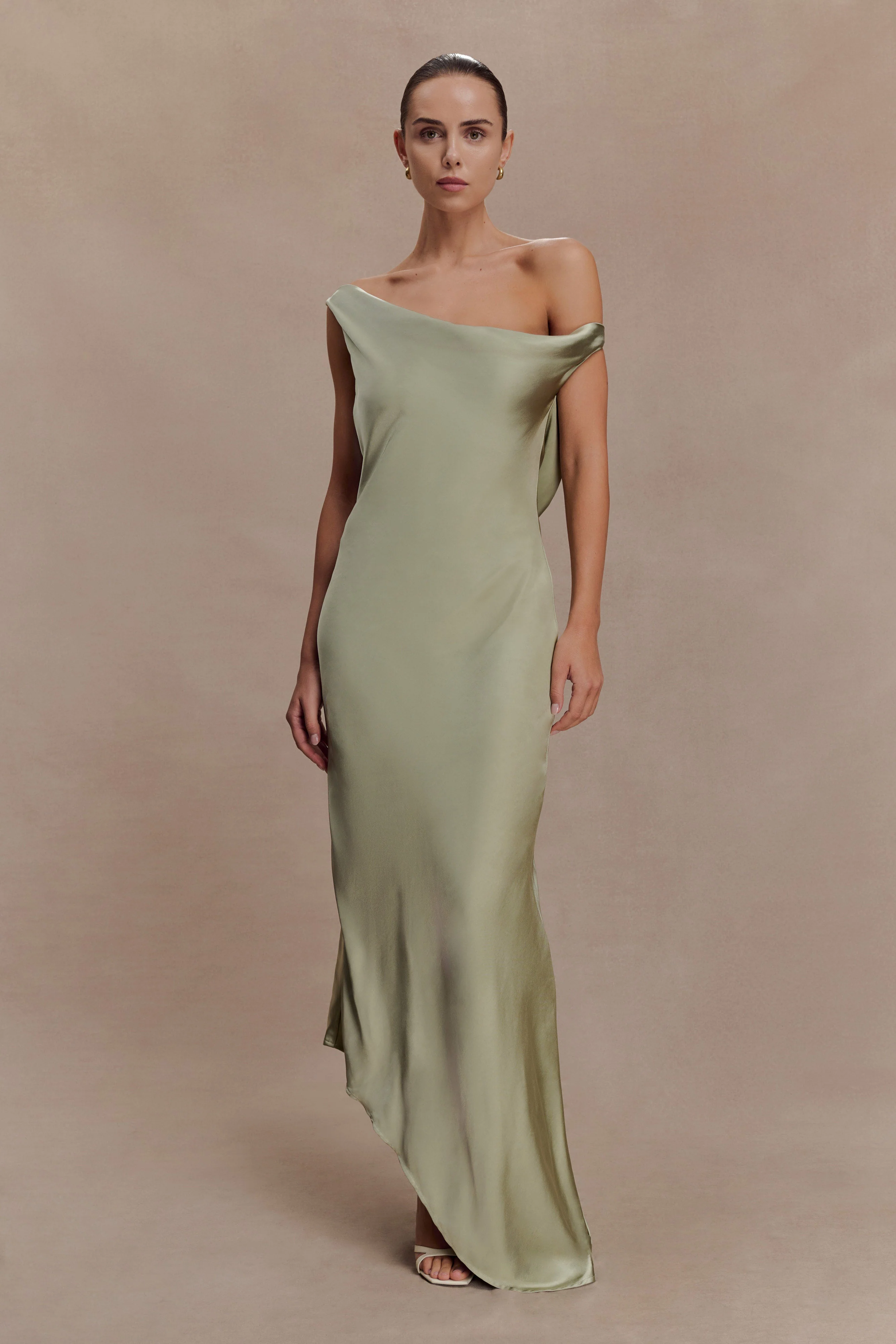 Yvette Slip Maxi Dress With Asymmetrical Hem - Sage