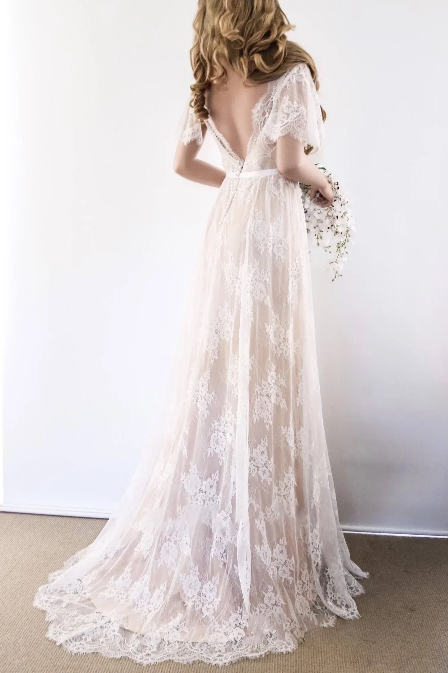 A-Line Sweep-Brush Train Lace Wedding Dress CW3511