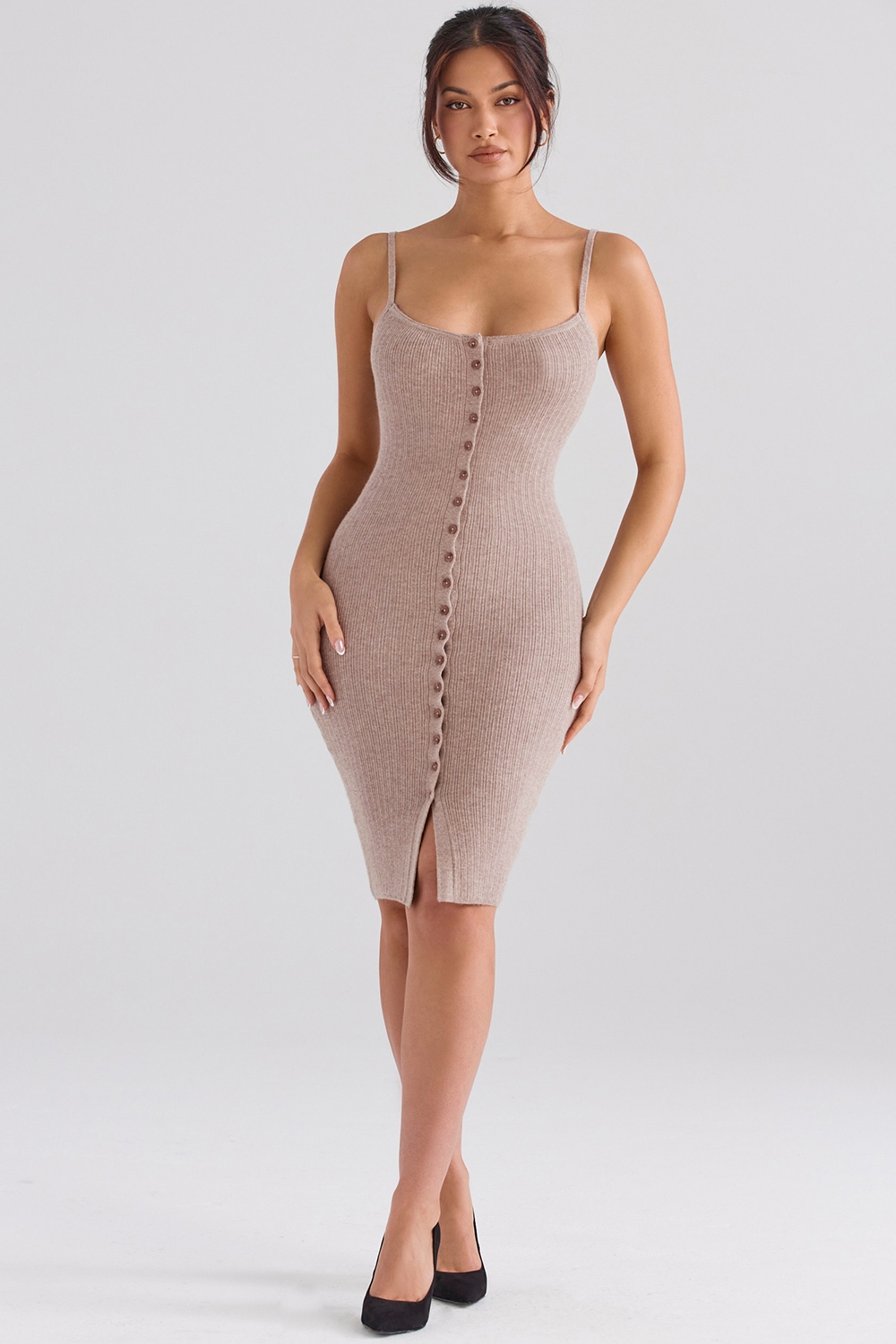 Beige Cashmere Knit Midi Dress