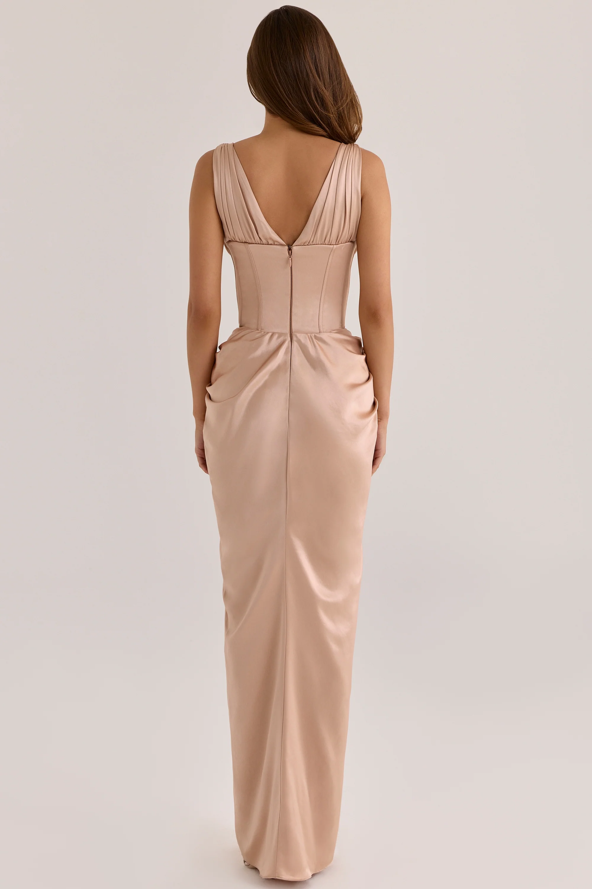Champagne Satin Corset Maxi Dress