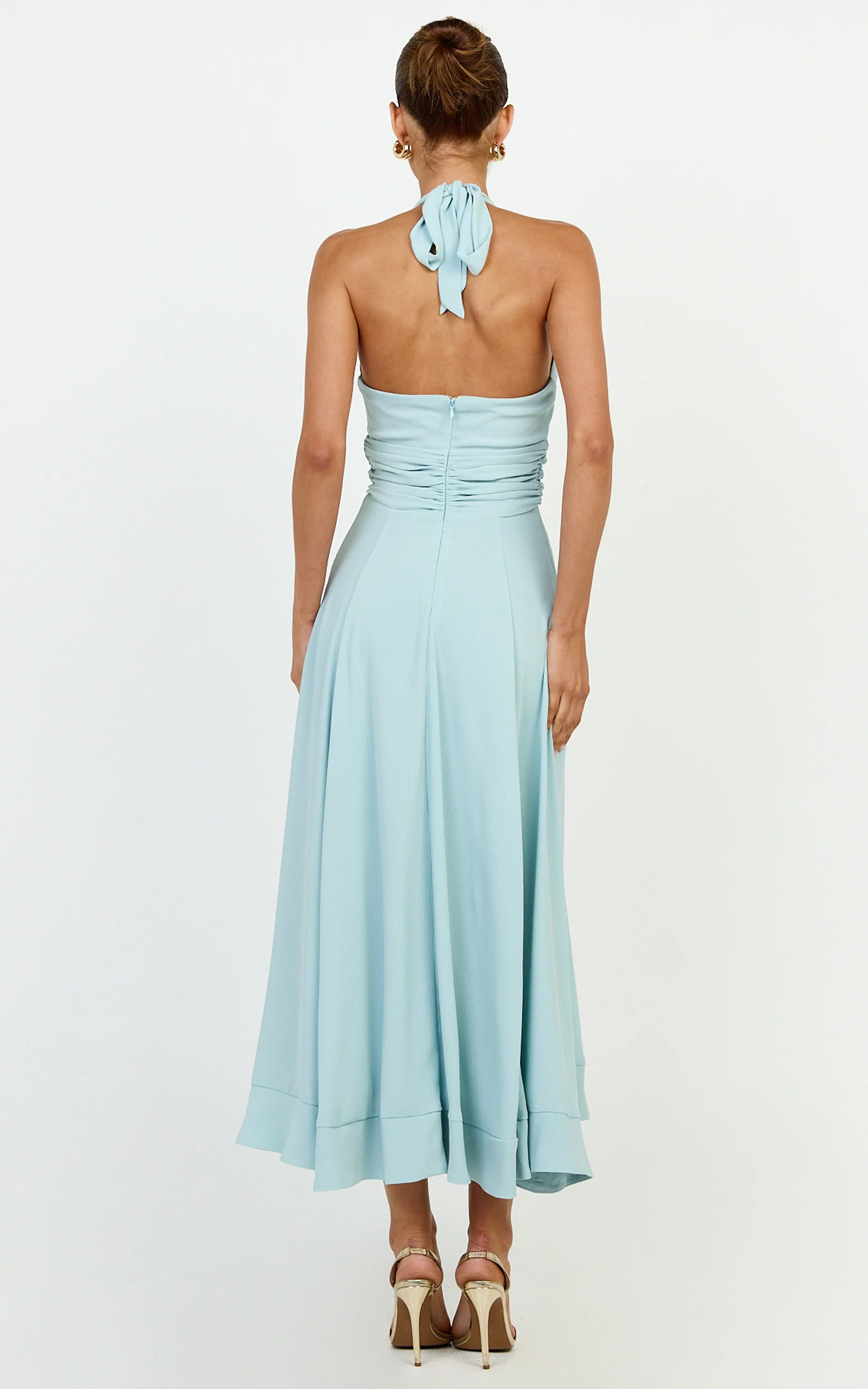 Vivia Maxi Dress - Gathered Waist Halter Dress in Blue