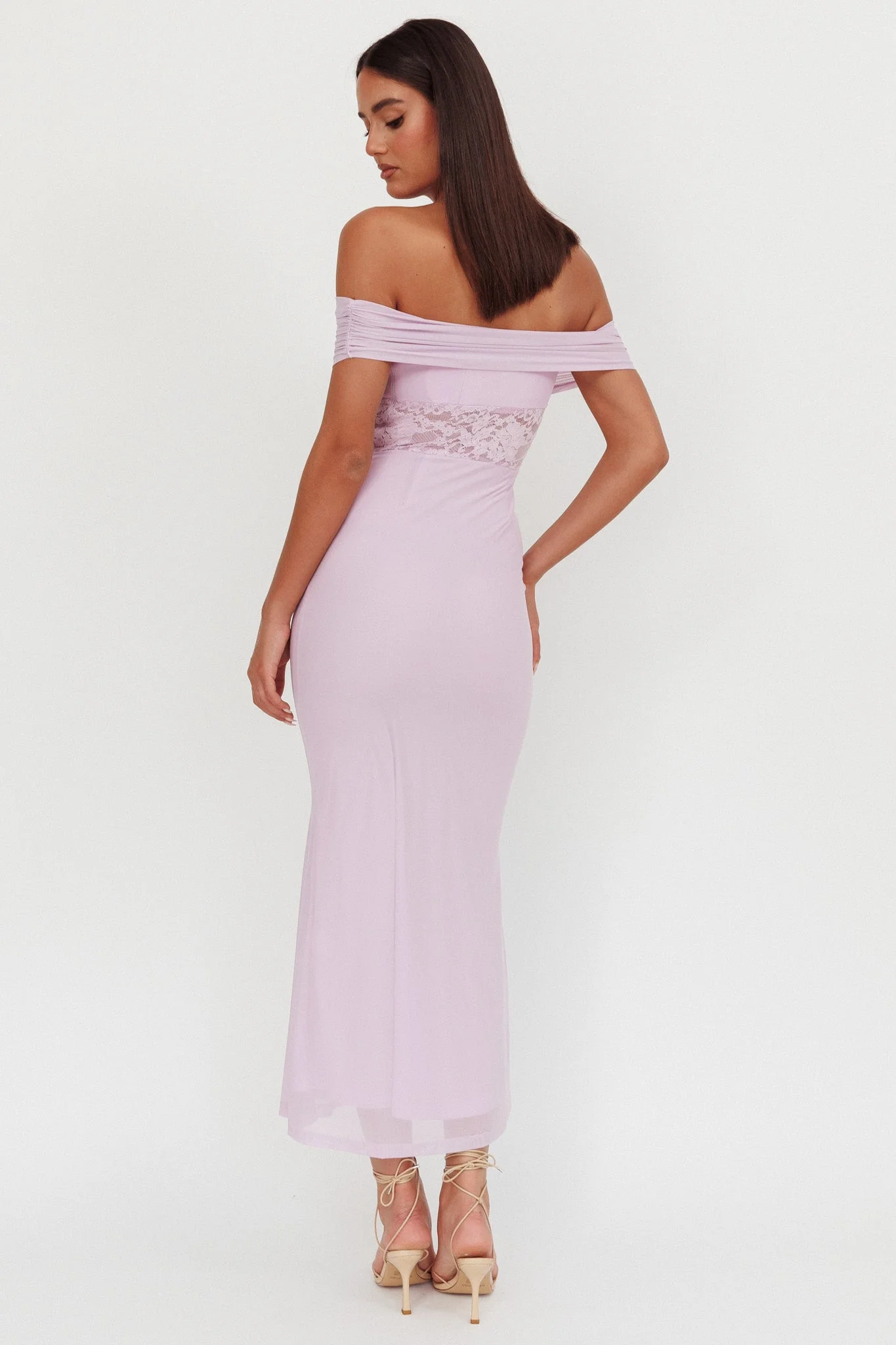 Flutters Off-Shoulder Lace Insert Maxi Dress Lilac - luluinthesky