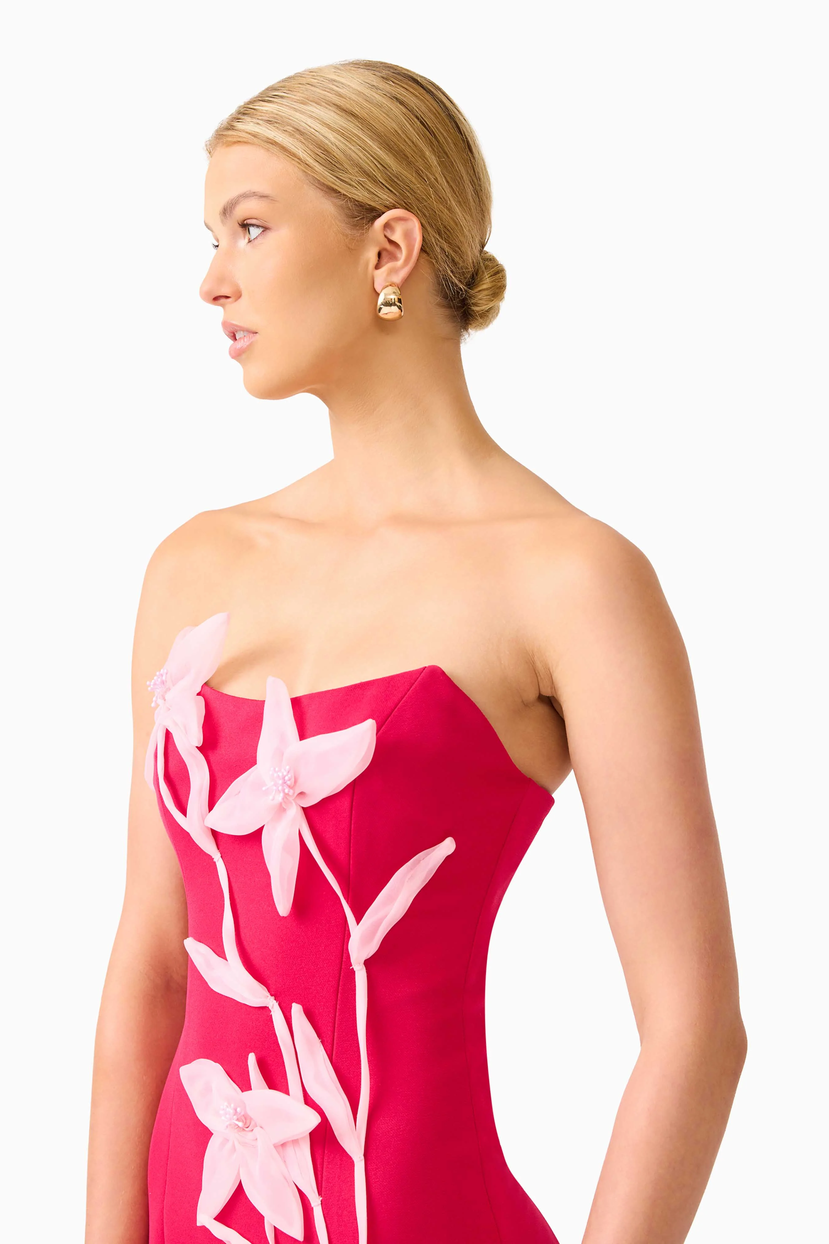 Ilaria Strapless Midi Dress in Red