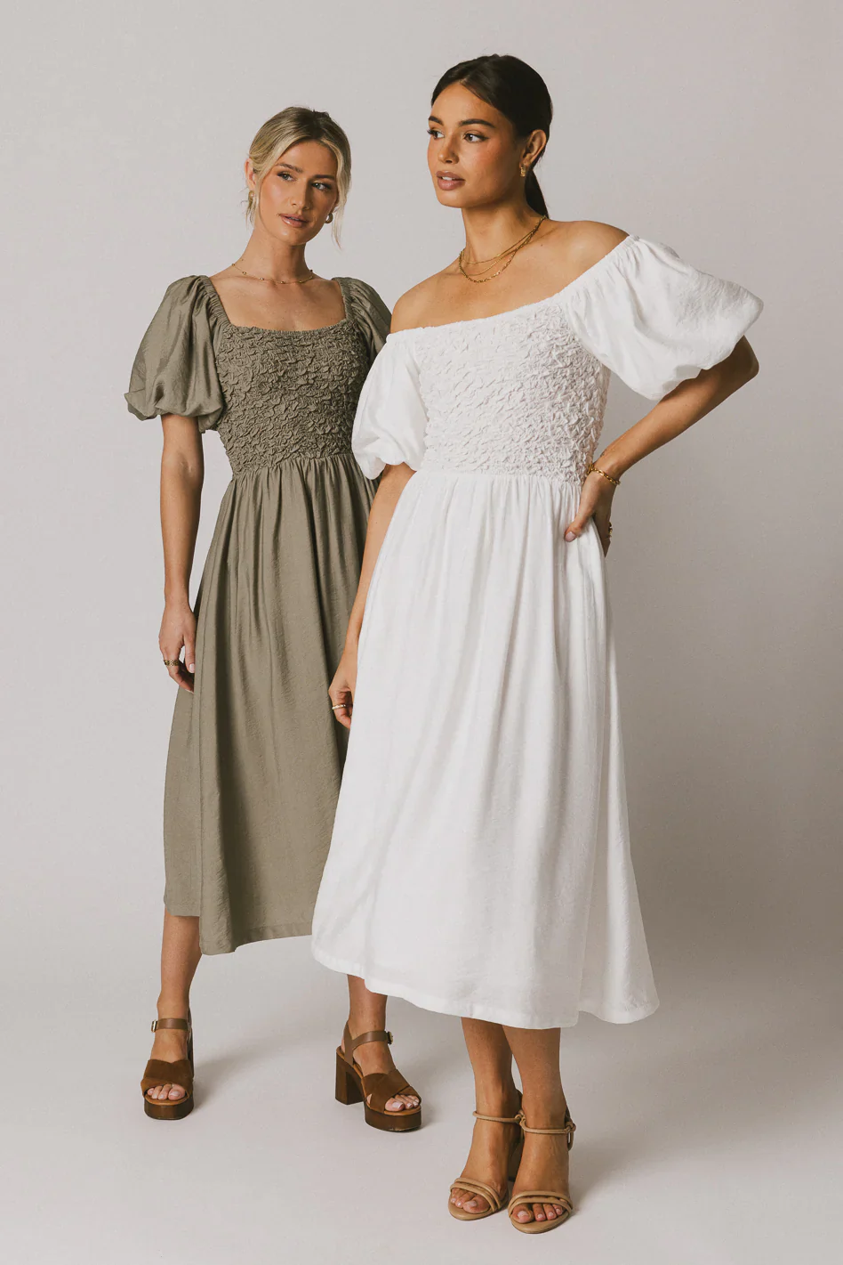 Janie Smocked Midi Dress in White