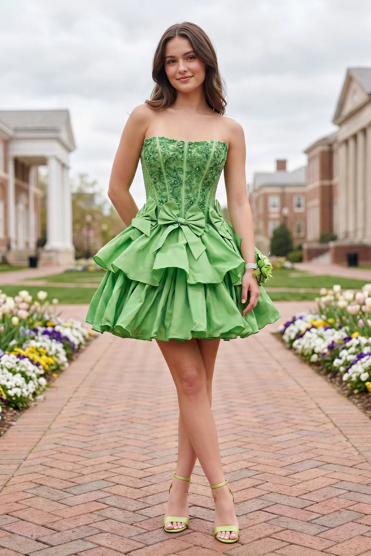 Lime Green - Strapless Sequins A-Line Homecoming Dress With Bow