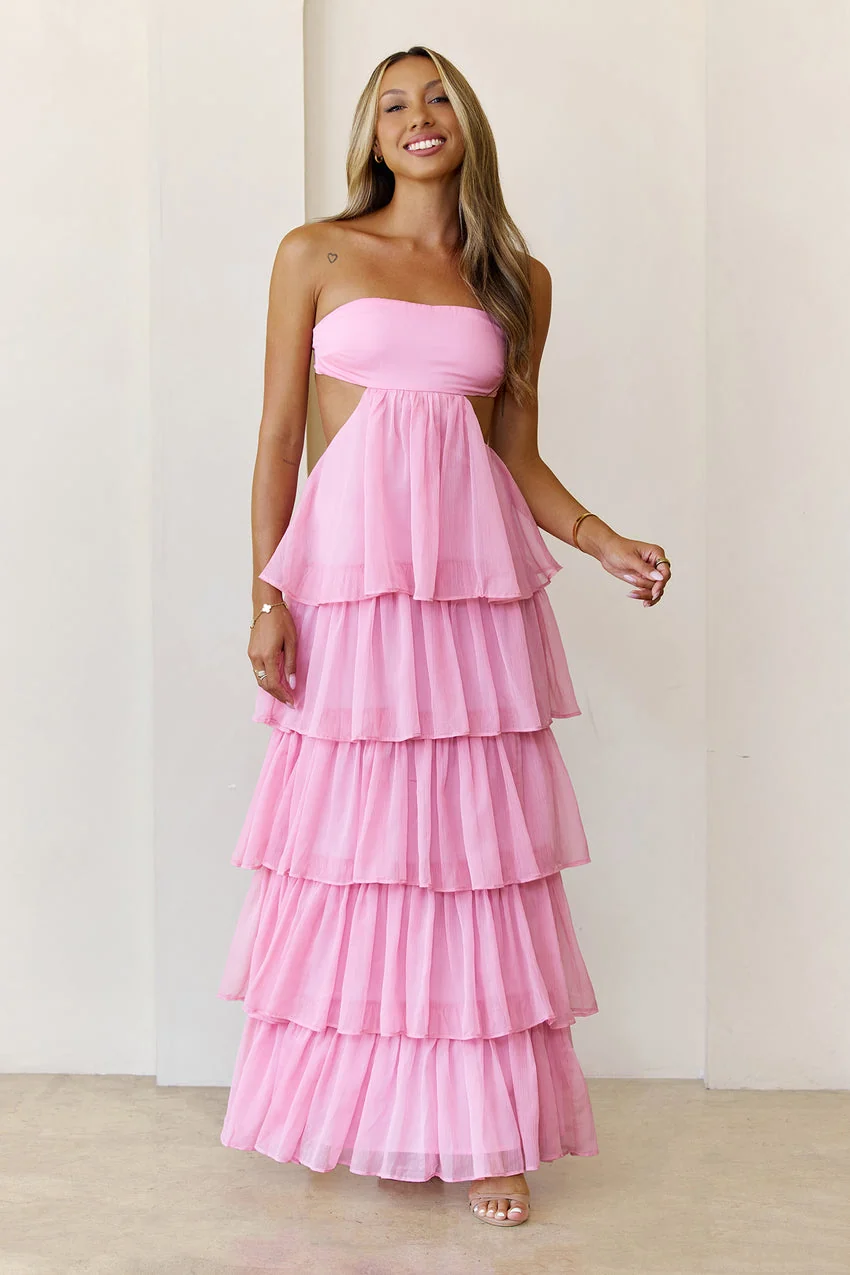 Luxe Mode Strapless Maxi Dress Pink - luluinthesky