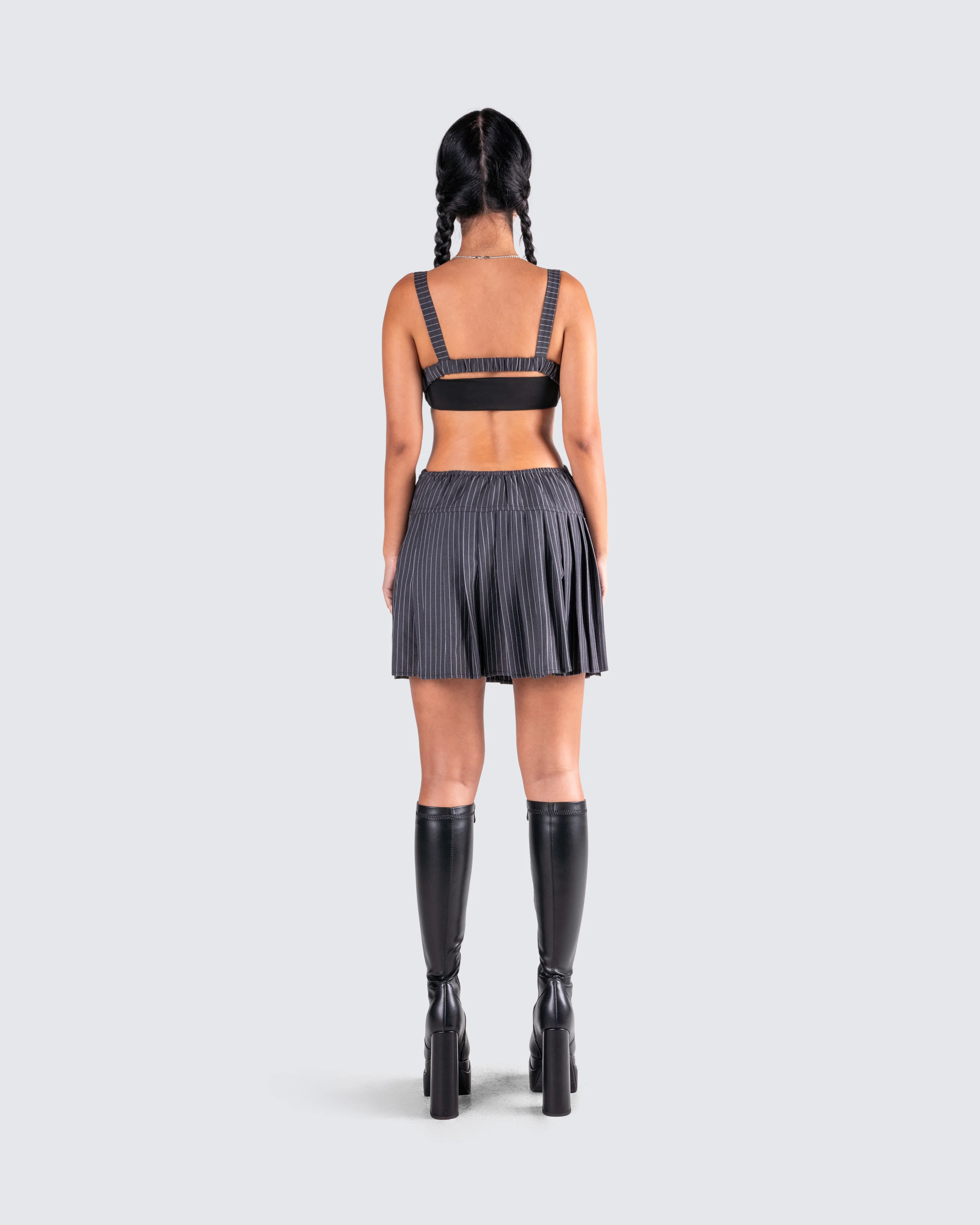 Samus Grey Pinstripe Mini Dress