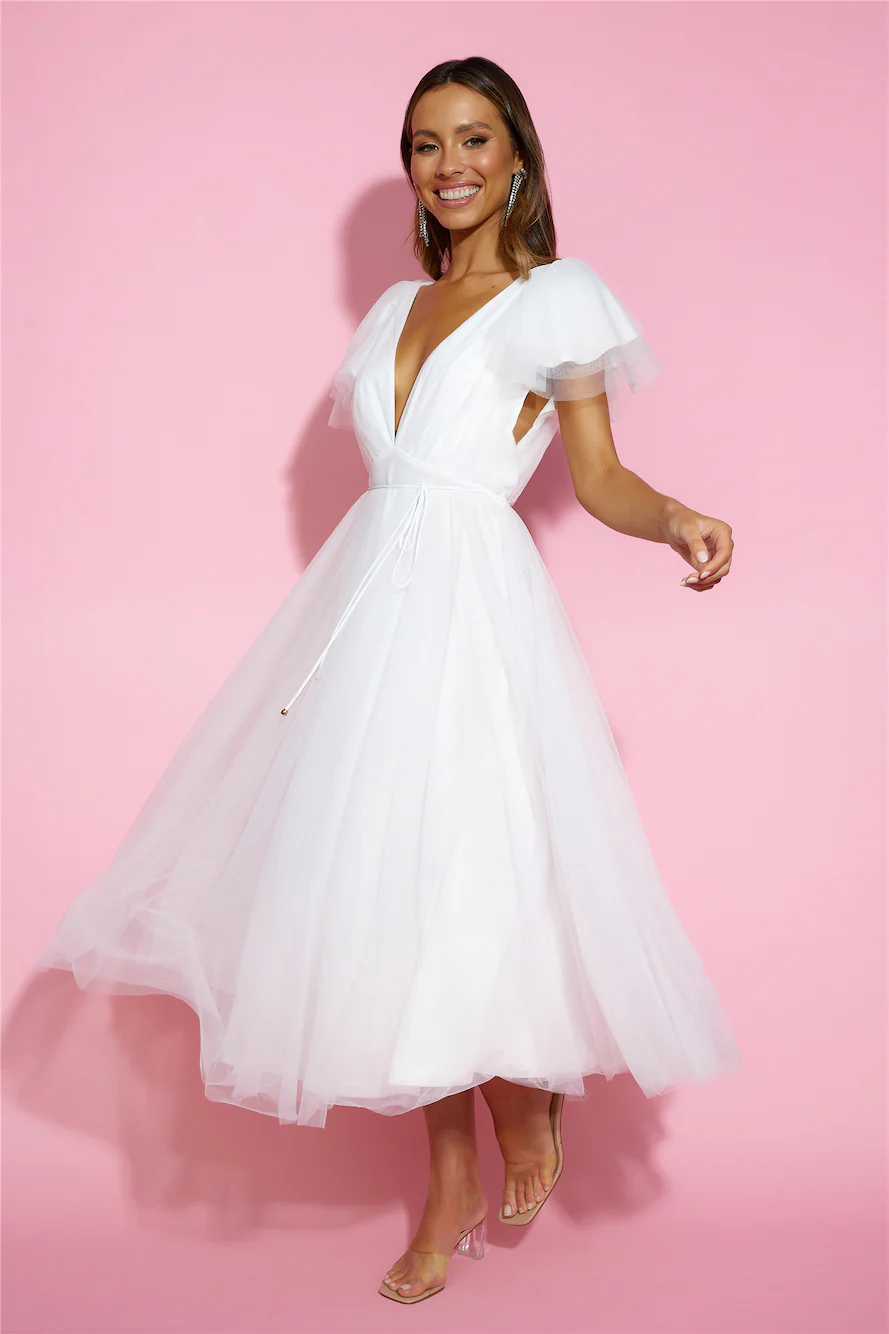 Bells Are Ringing Tulle Midi Dress White - luluinthesky