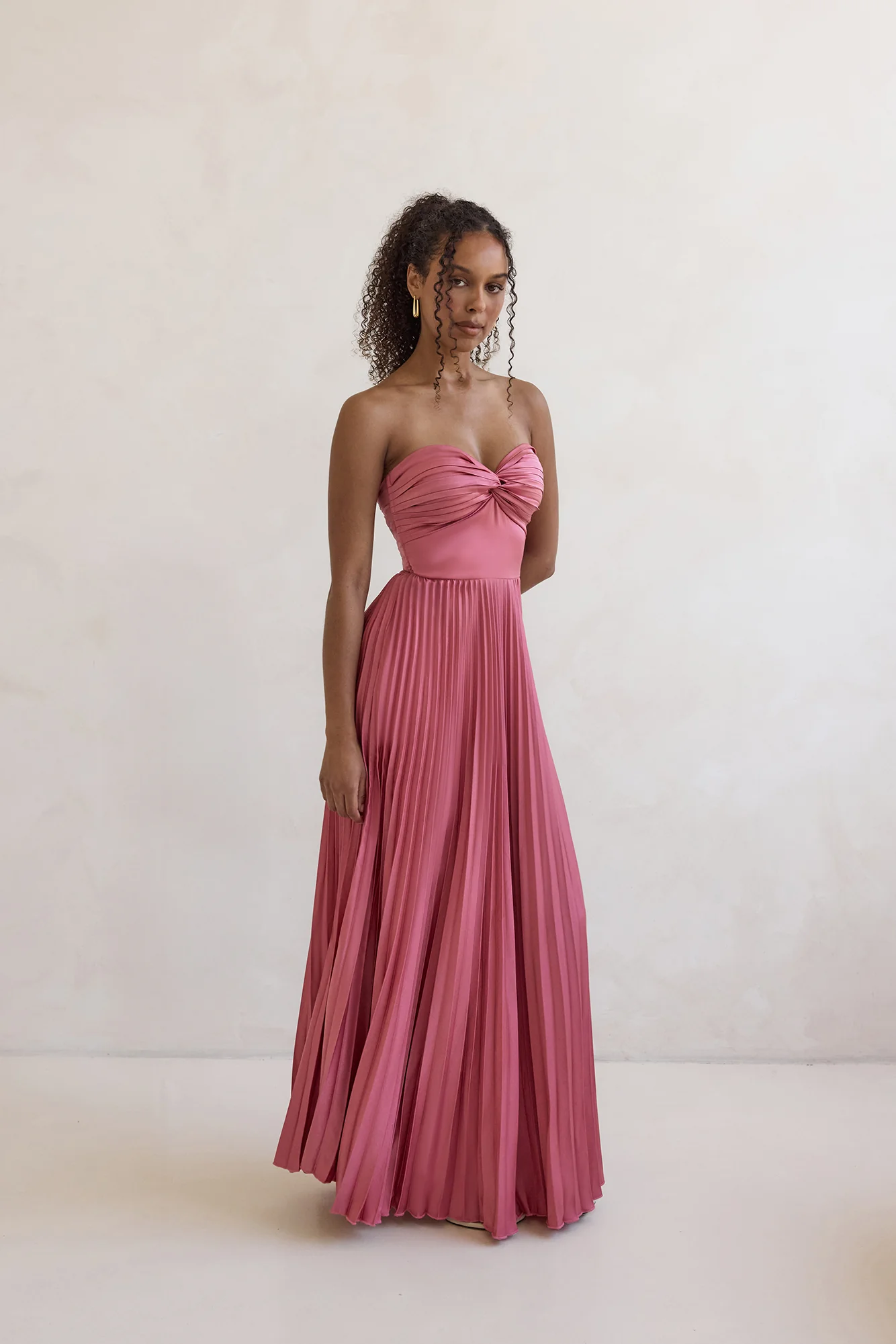 Decades Ago Plisse Strapless Maxi Dress Rose