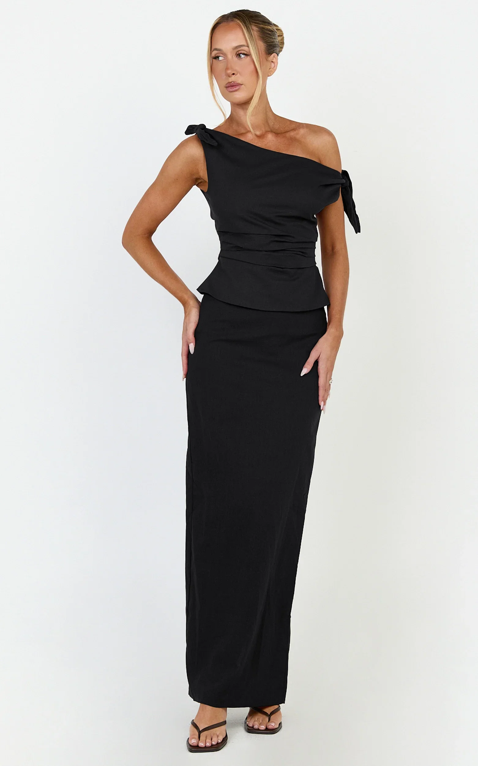 Vance Maxi Skirt - Linen Back Split Skirt in Black