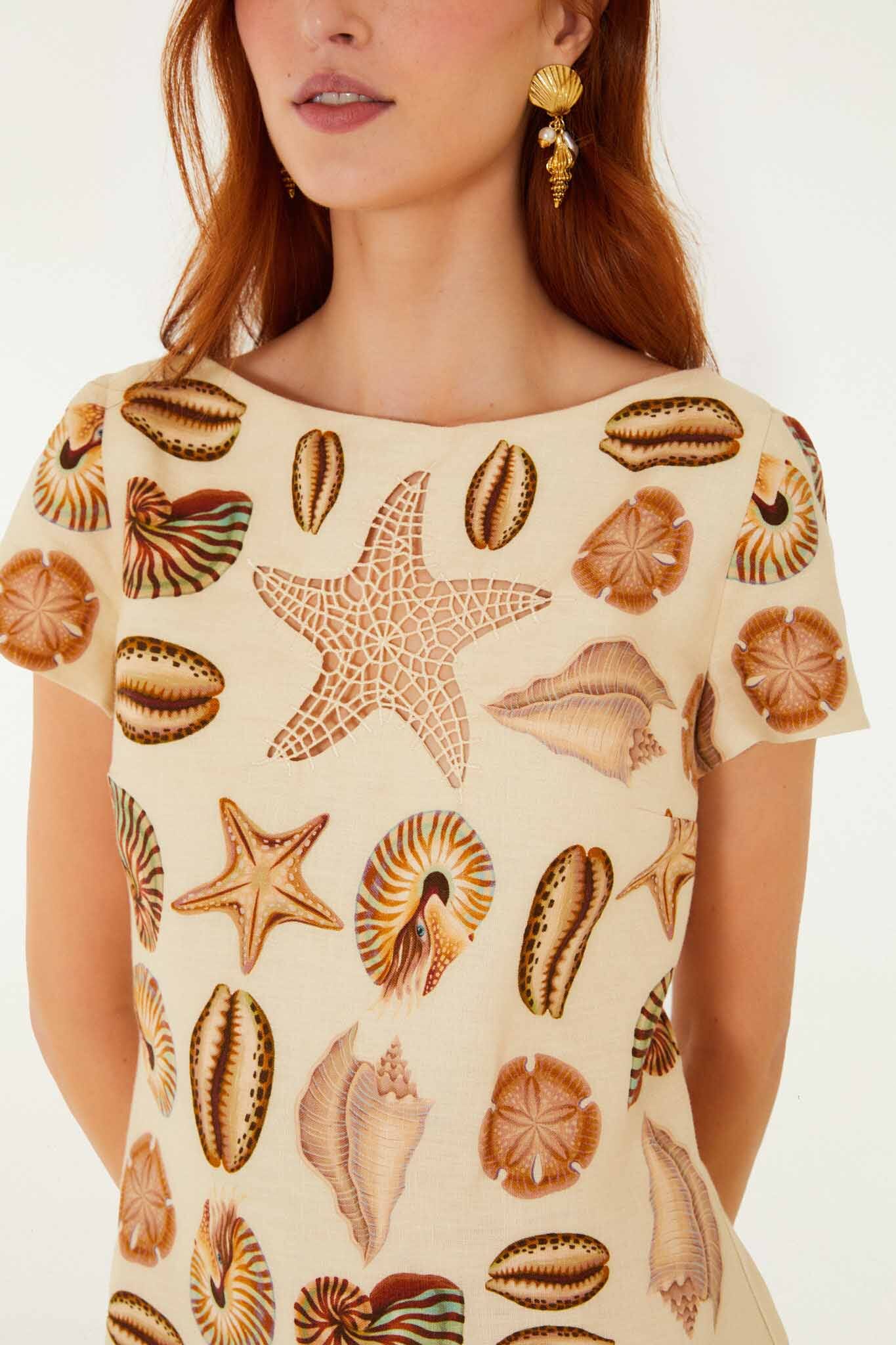 Sand Marine Shells Short Sleeve Mini Dress