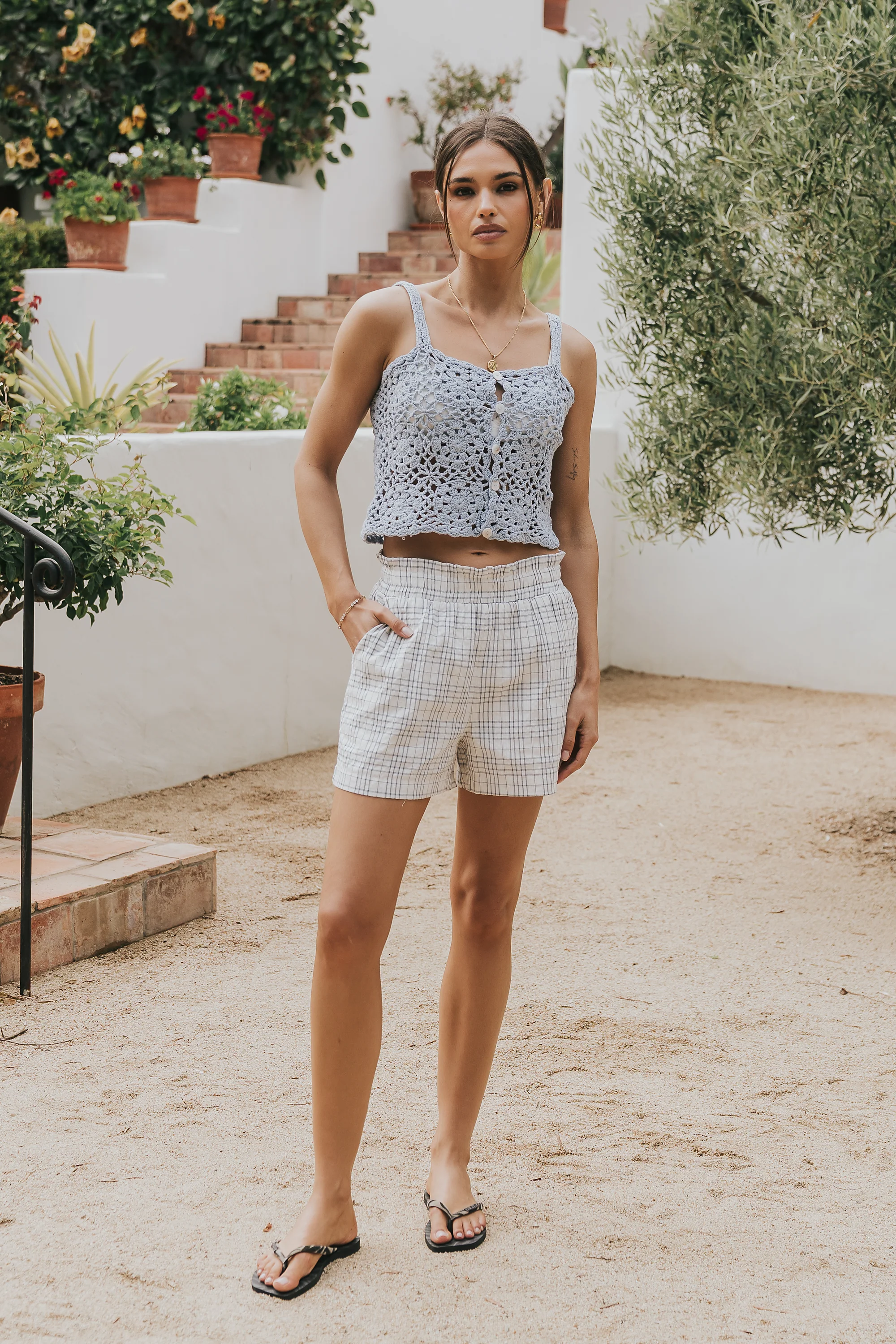 Marko Crochet Tank Top in Blue - FINAL SALE