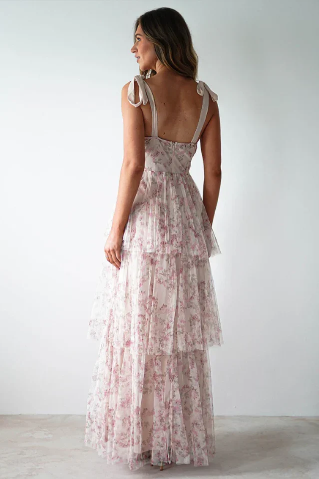 Tie Up Floral Print Tiered Maxi Dress - luluinthesky