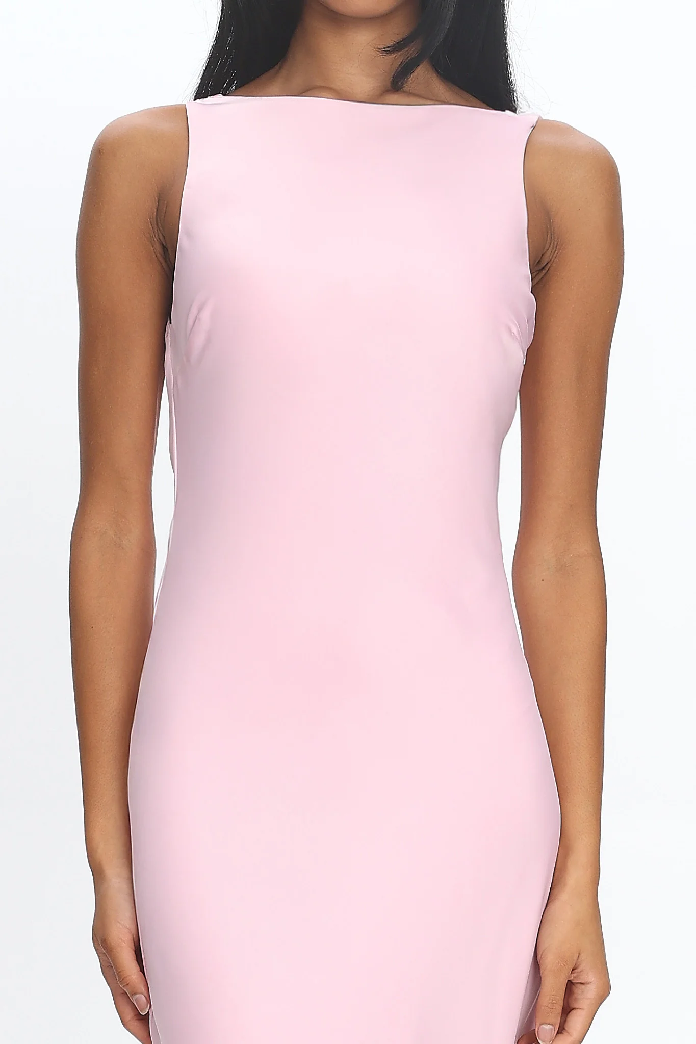 Bedouin Cowl-Back Lace-Hem Gown Light Pink