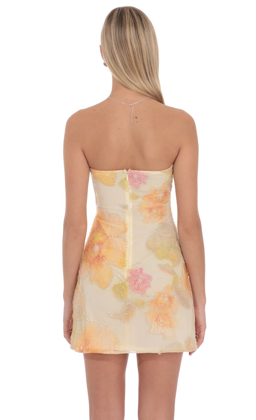 Floral Strapless Mini Dress in Cream