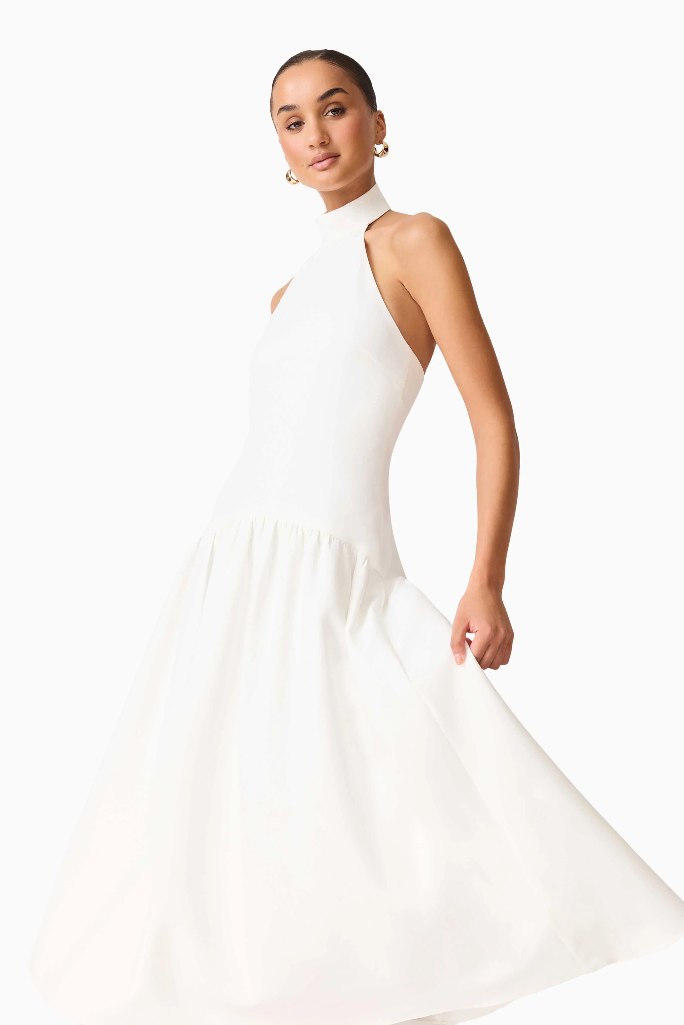 Nolana Halter Midi Dress in White