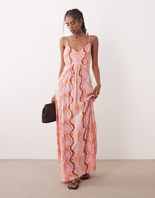 Mango Teen halterneck maxi dress in orange print